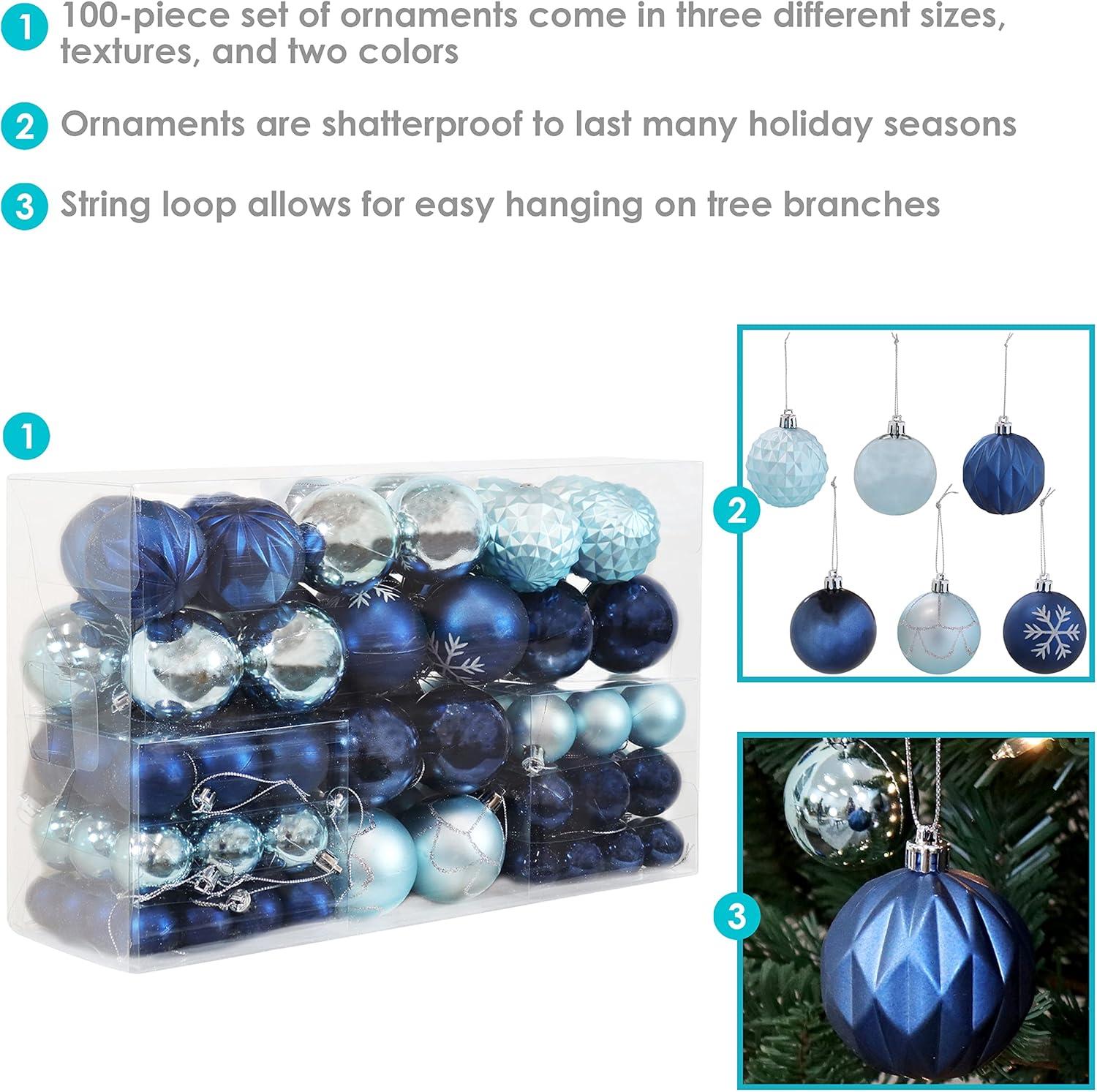 Winter Wonderland Blue and Silver Shatterproof Ornament Set