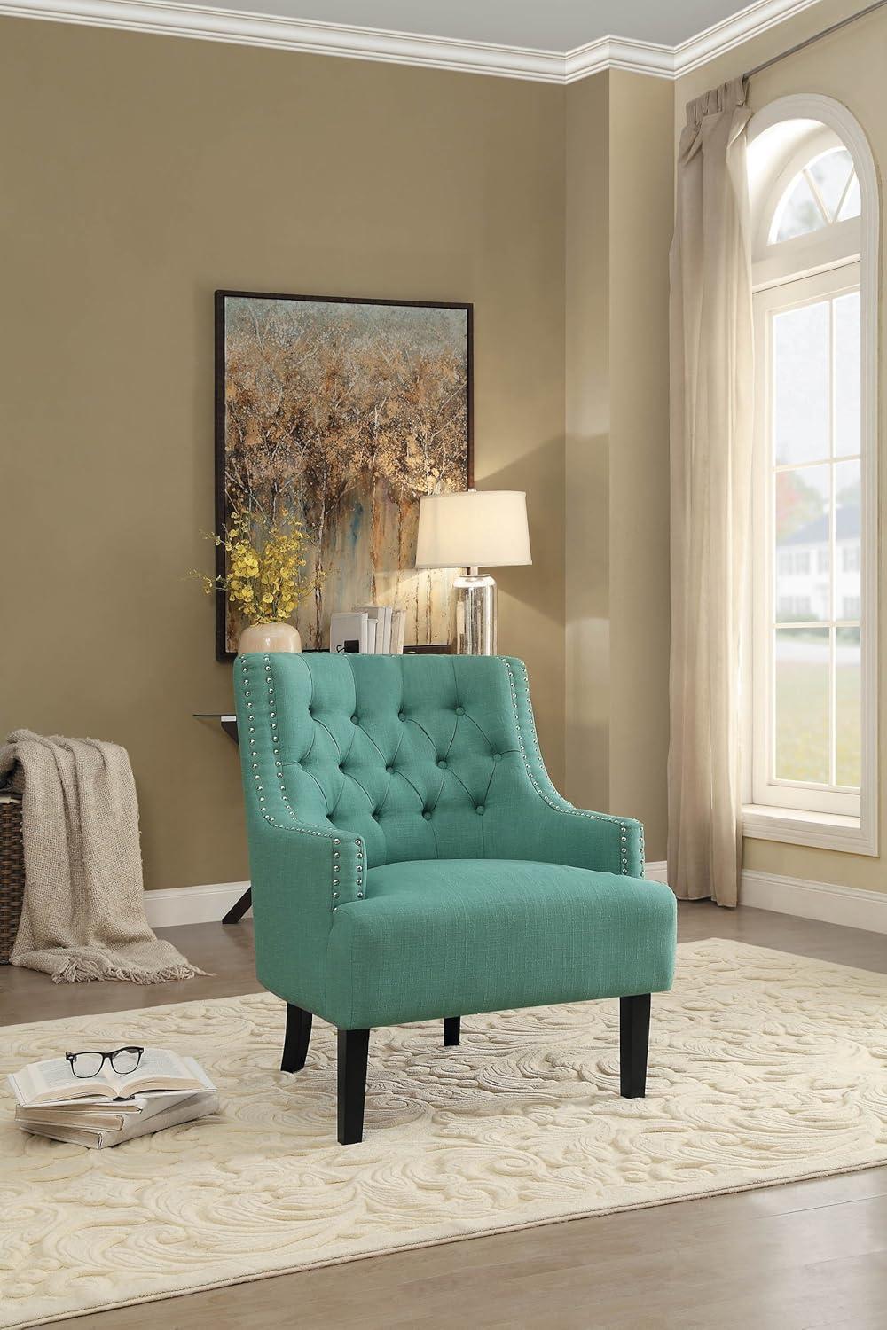 Teal Transitional Diamond Tufted Accent Chair with Nailhead Trim