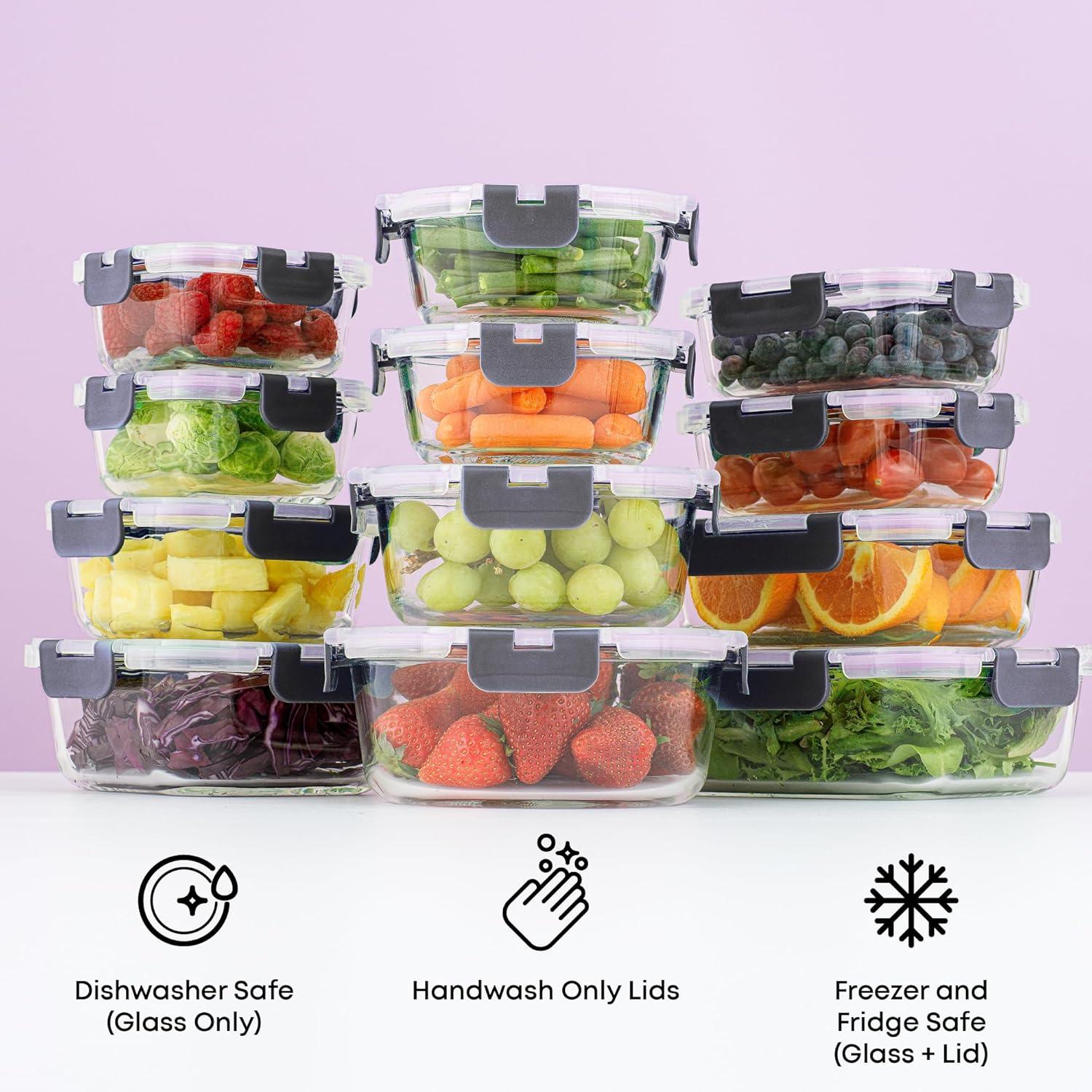 JoyJolt 24-Piece Glass Food Storage Container Set with Leakproof Lids