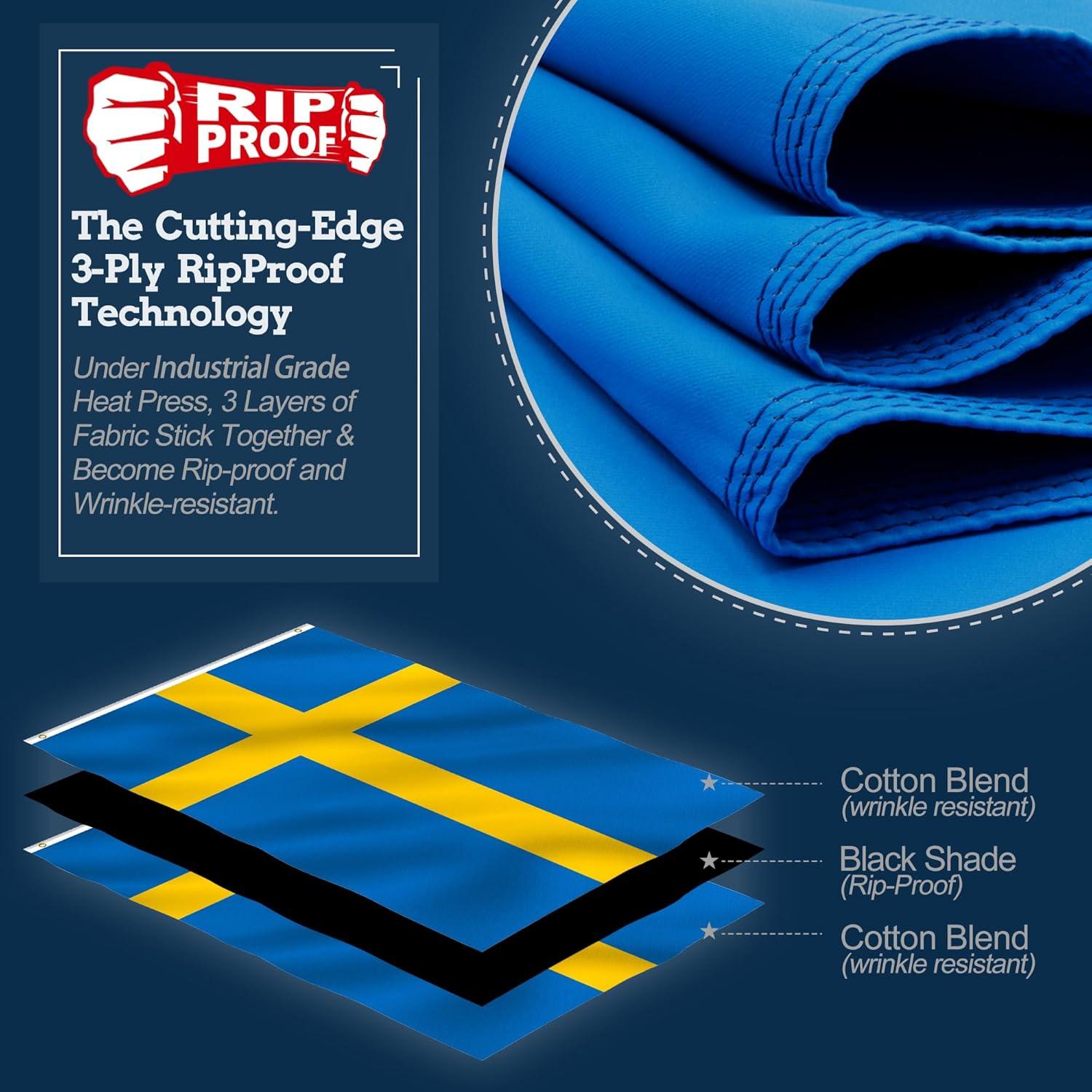 Rip-Proof Double Sided 3-Ply Sweden Flag 3x5 Foot