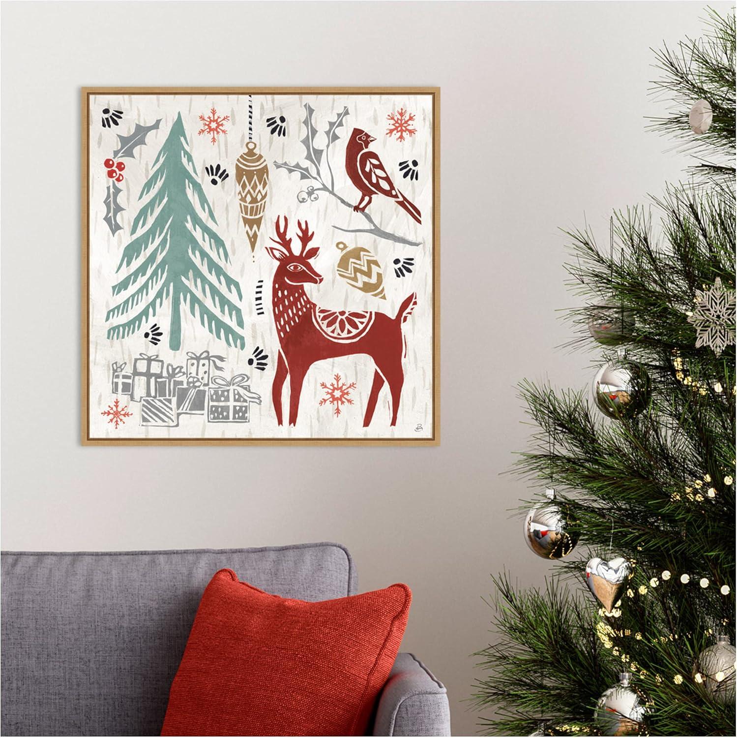 Festive Christmas Canvas Print with Maple Frame, 22" x 22"