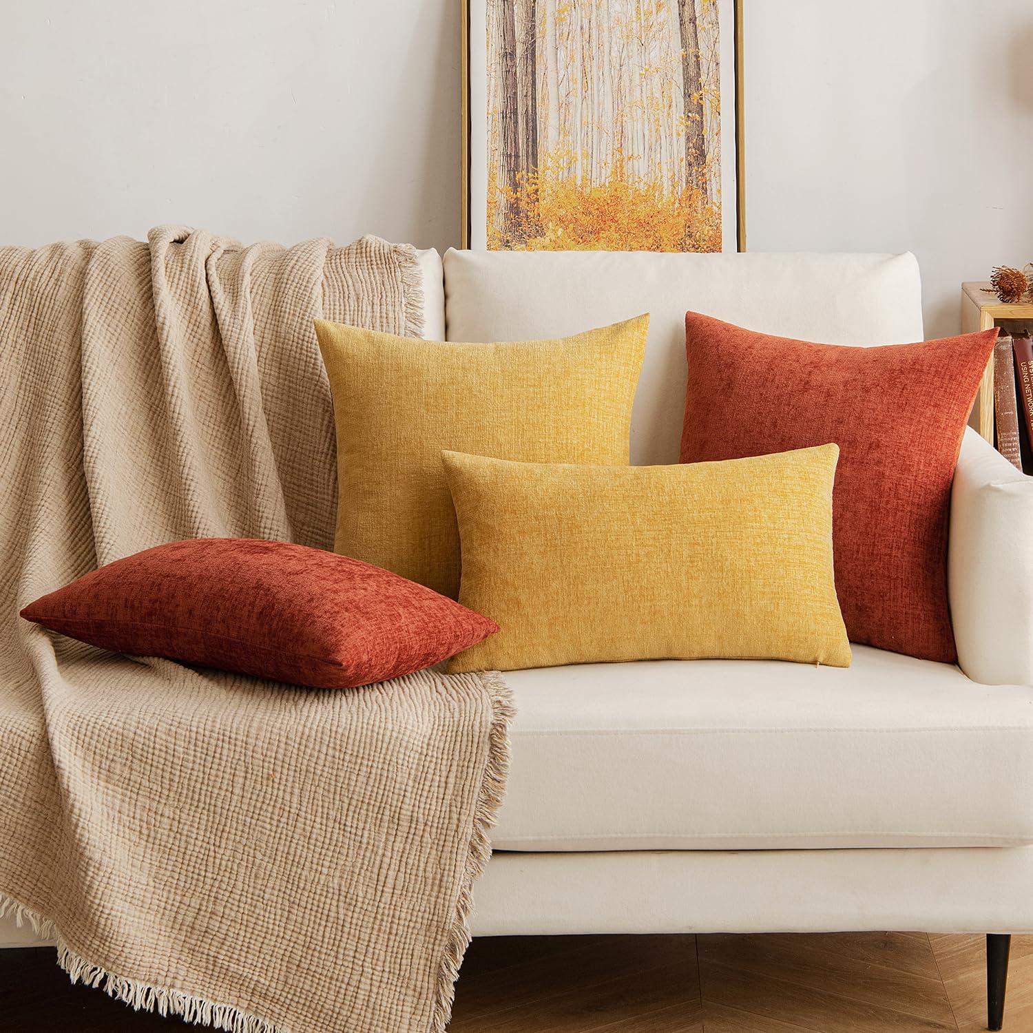 MAXAYA Set Of 2 Mustard Yellow Pillow Covers 18X18 Inch Rustic ...