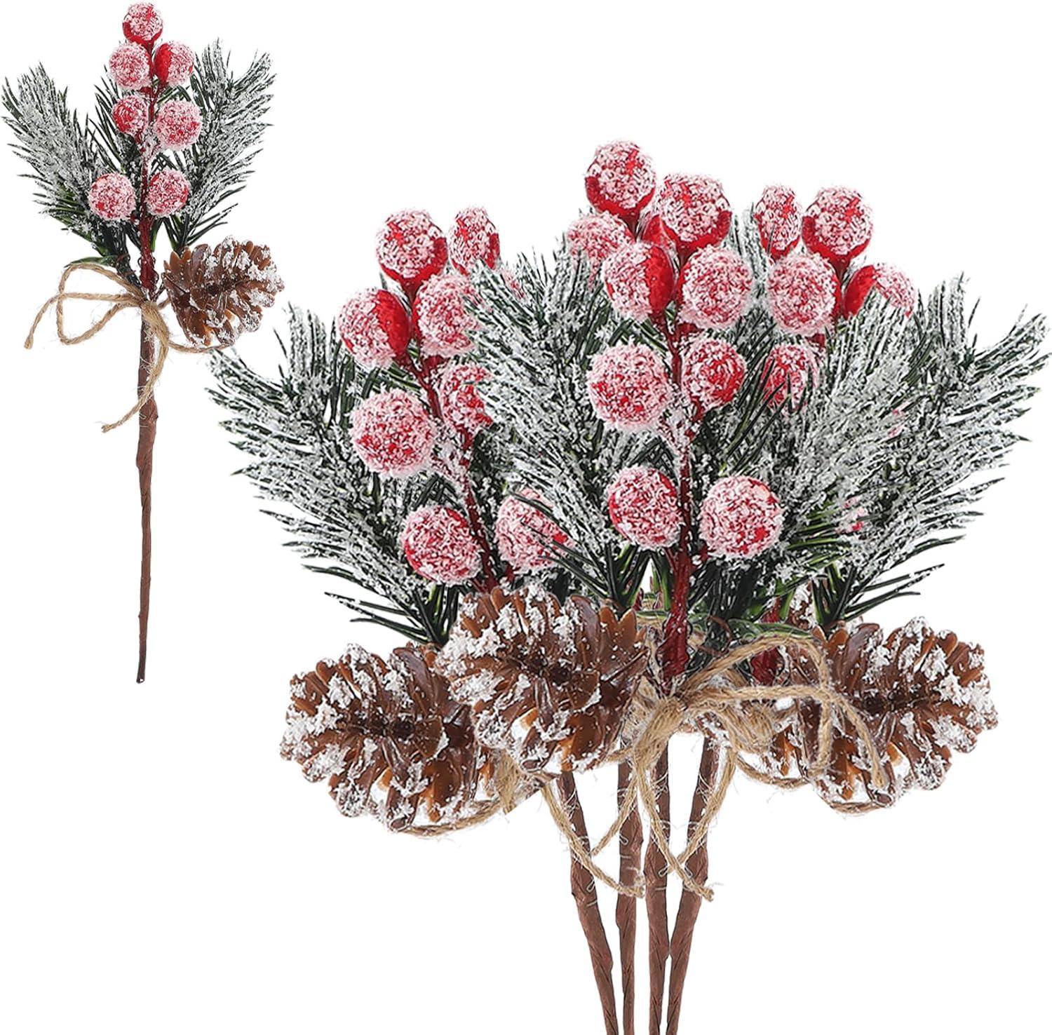 Clearance Under 5$ Pine Needle Decoration, Dienrx 10 Pieces Christmas Red Berry Stems with Branches Red Holly Berries and for Winter Holiday Decorations Perfect for Christmas Trees Wreaths