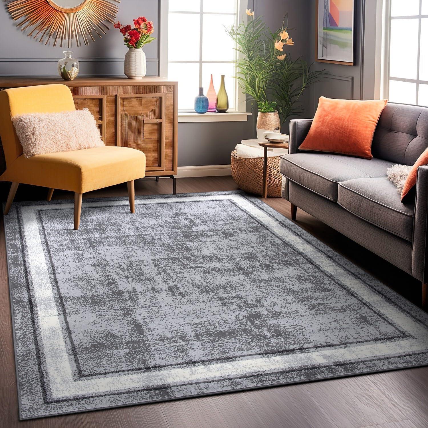 Gray Rectangular Reversible Synthetic Area Rug 5' x 7'