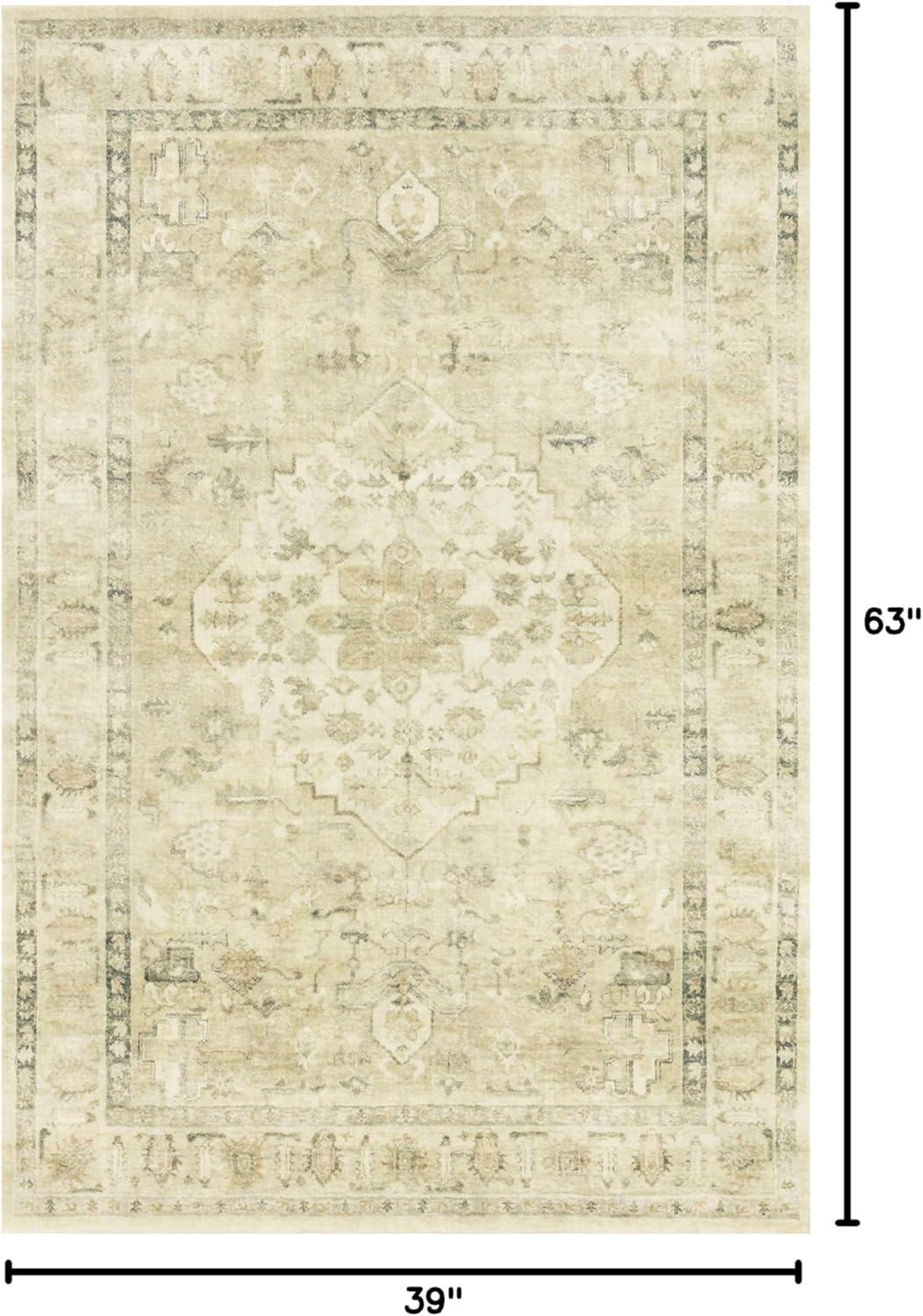 Ivory Rectangular Stain-Resistant Synthetic Oriental Rug