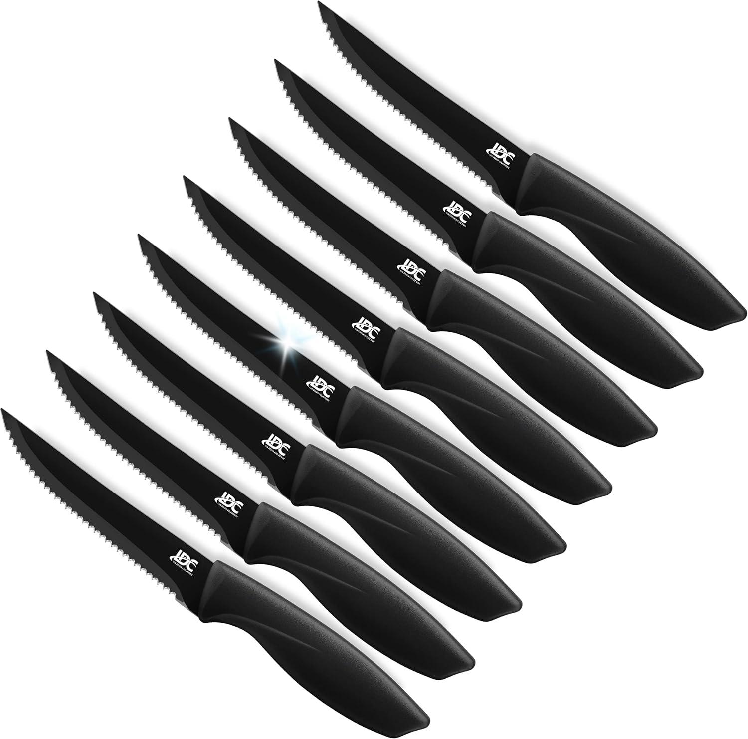 Lux Decor 8-Piece Black Stainless Steel Serrated Steak Knife Set