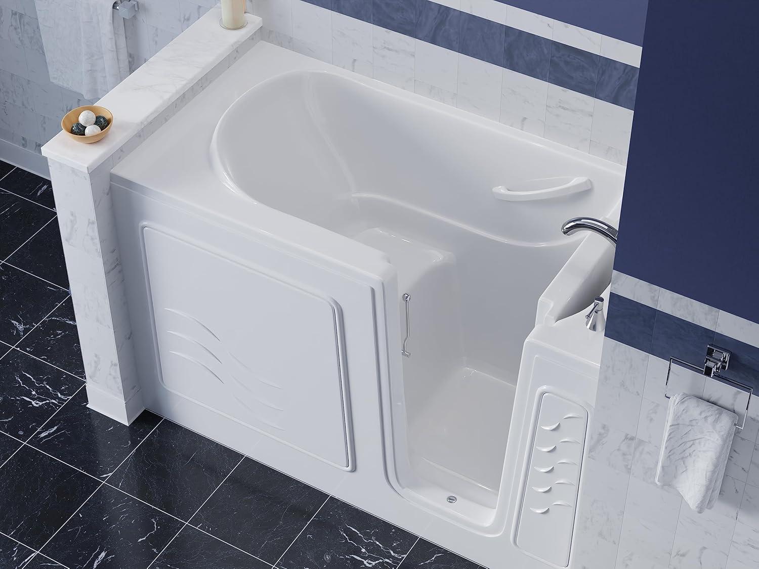 White Rectangular Fiberglass Walk-In Whirlpool & Air Tub