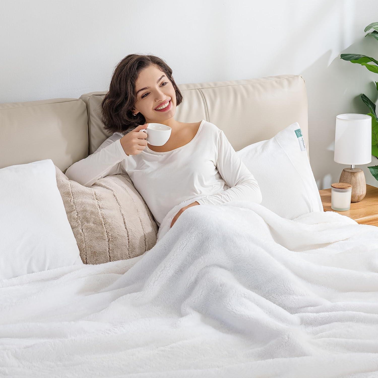 King Size True White Extra-Fluffy Plush Blanket