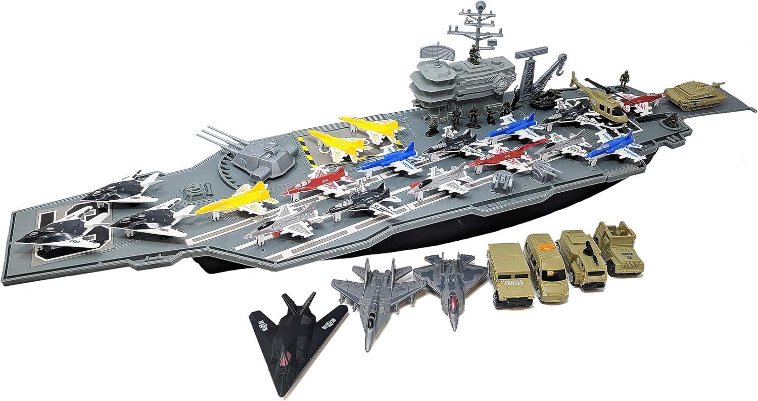 Aircraft Carrier Toy Army Men with Cargo Plane Warplanes Fighter Jets Military Vehicles