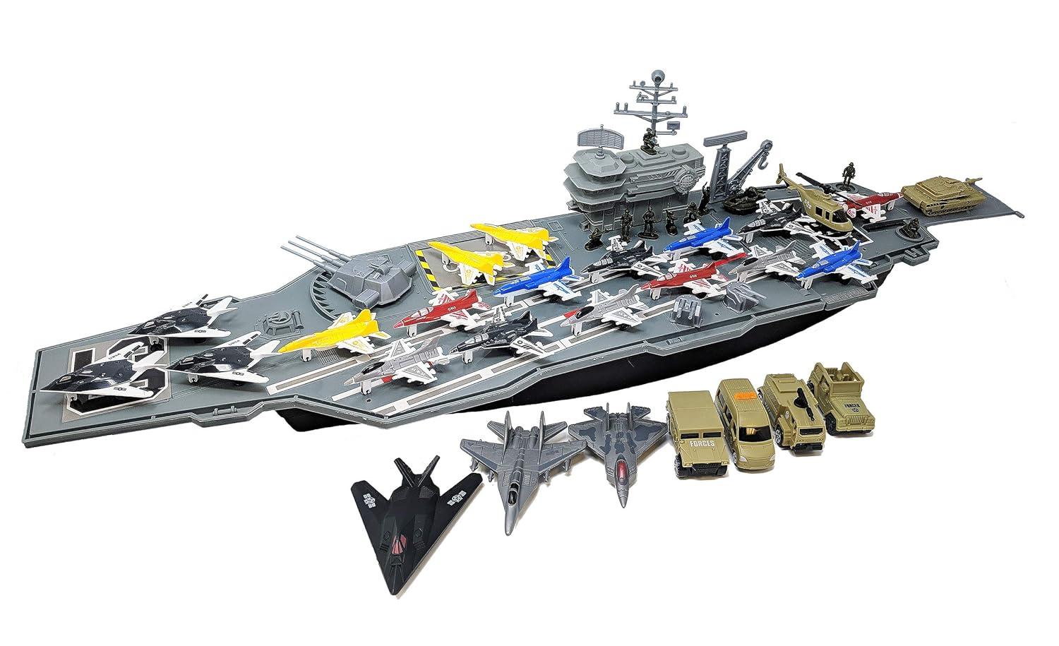 Aircraft Carrier Toy Army Men with Cargo Plane Warplanes Fighter Jets Military Vehicles