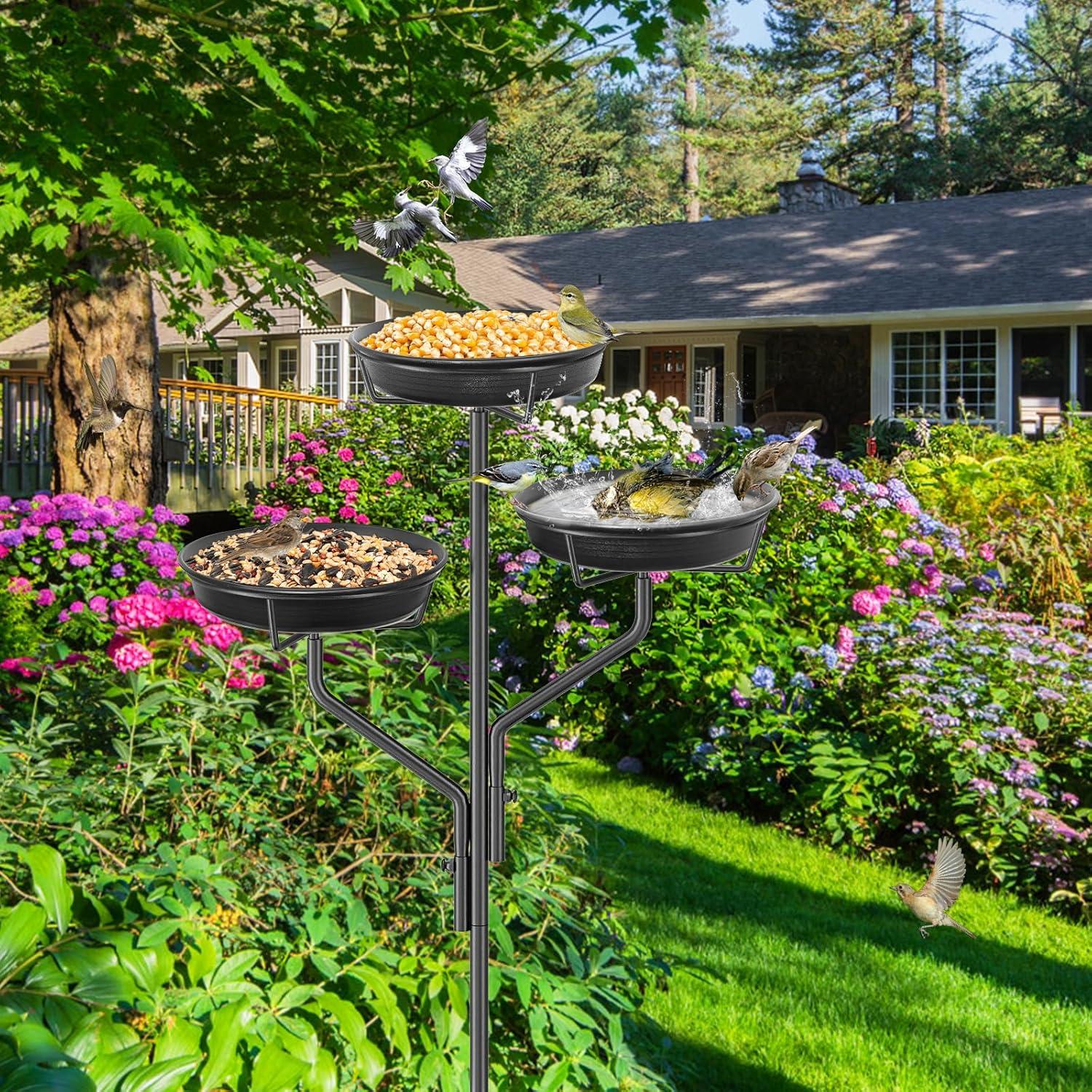 Freestanding Birdbaths Bowl Outdoor, Free Standing Garden Bird Bath Bird Feeder Bowl with Metal Stake, Detachable Decoration Spa Birdfeeder for Garden Patio Yard Lawn, 4 Spiky Feet (Brown)