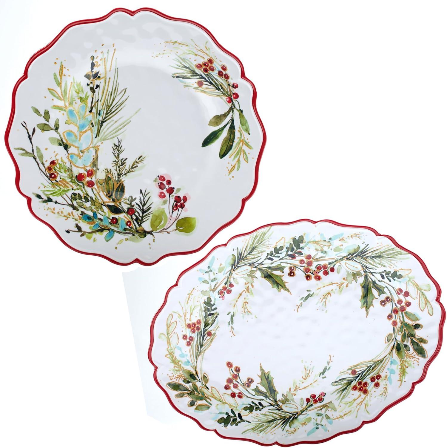 Christmas Gatherings Melamine 2pc Platter Set -  Round 14" Oval 18" x 13.5" (Set of 2)