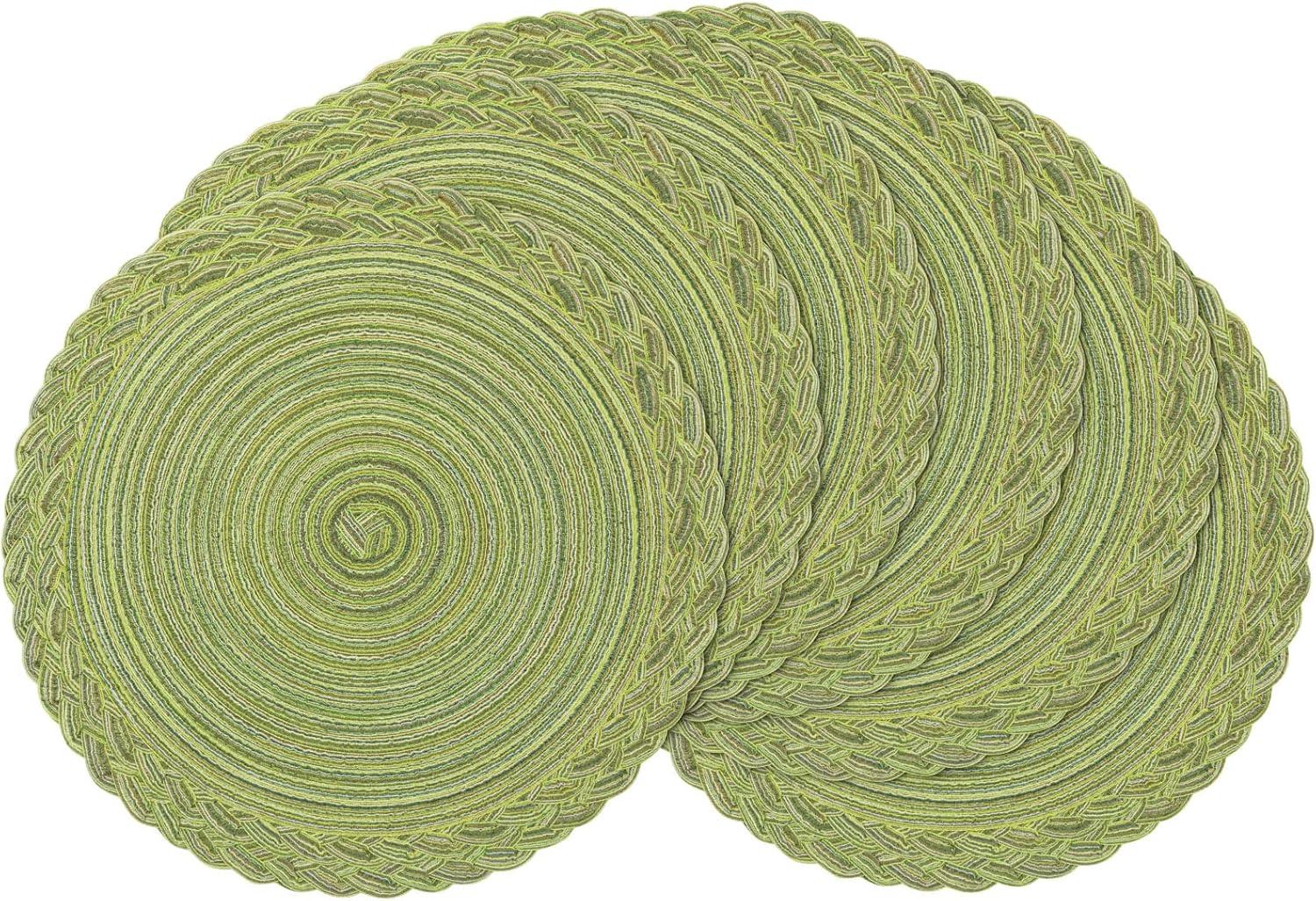 Green Placemats Set of 6 Table Mats for Dining Tables Woven Washable Non-Slip Round Braided Place Mats for Party Holliday