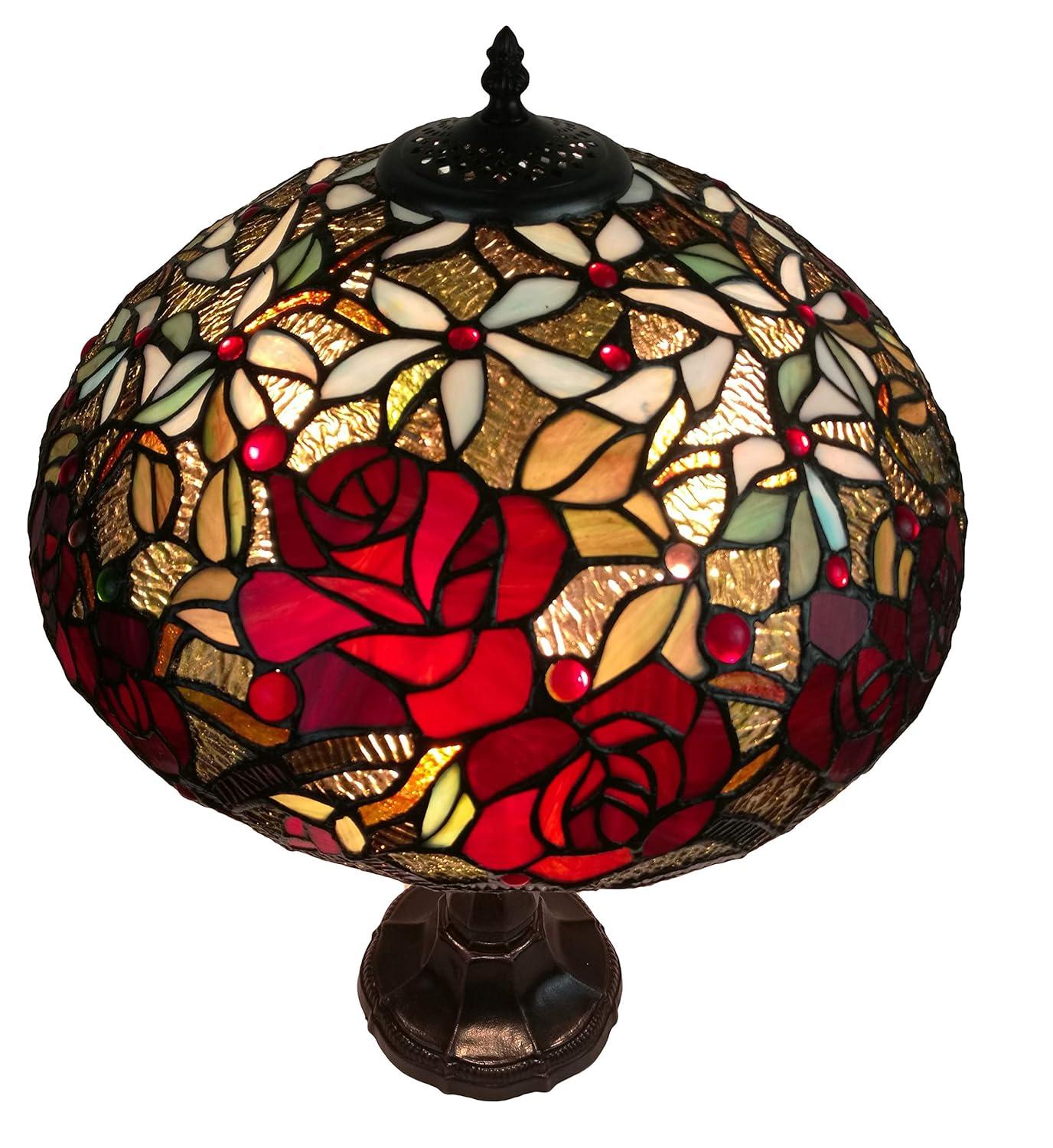 Amora Lighting  24 in. Tiffany Style Red Roses Table Lamp