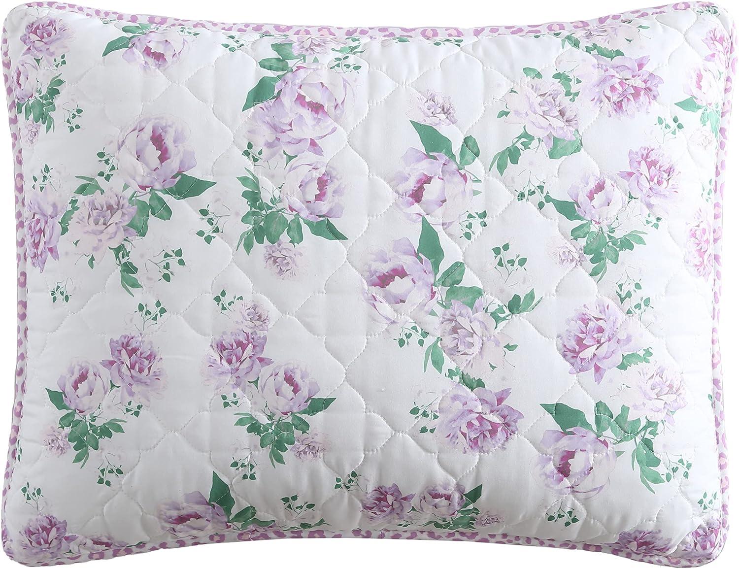 Blooming Roses Purple Microfiber Reversible Quilt Set