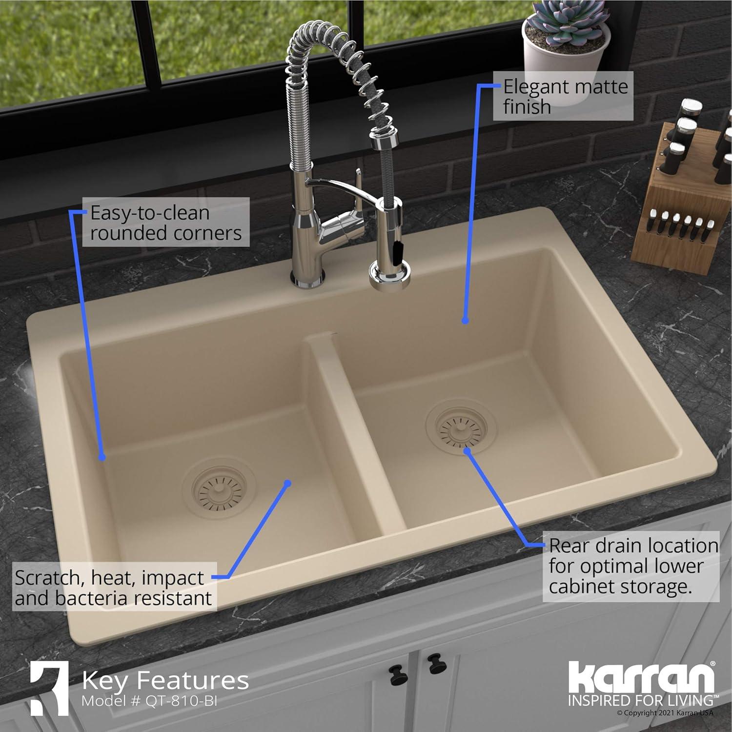 Karran Quartz 33'' X 22'' 50/50 Double Bowl Composite Drop-in Kitchen Sink