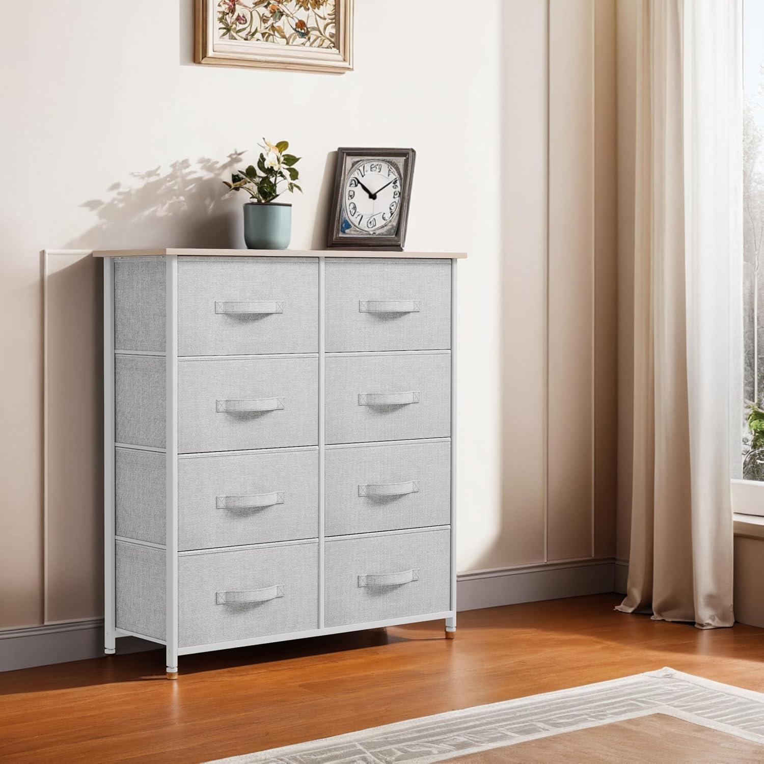 YITAHOME 8 Drawer Dresser - Fabric Storage Tower, Organizer Unit for Bedroom, Living Room & Closets - Sturdy Steel Frame, Easy Pull Fabric Bins & Wooden Top