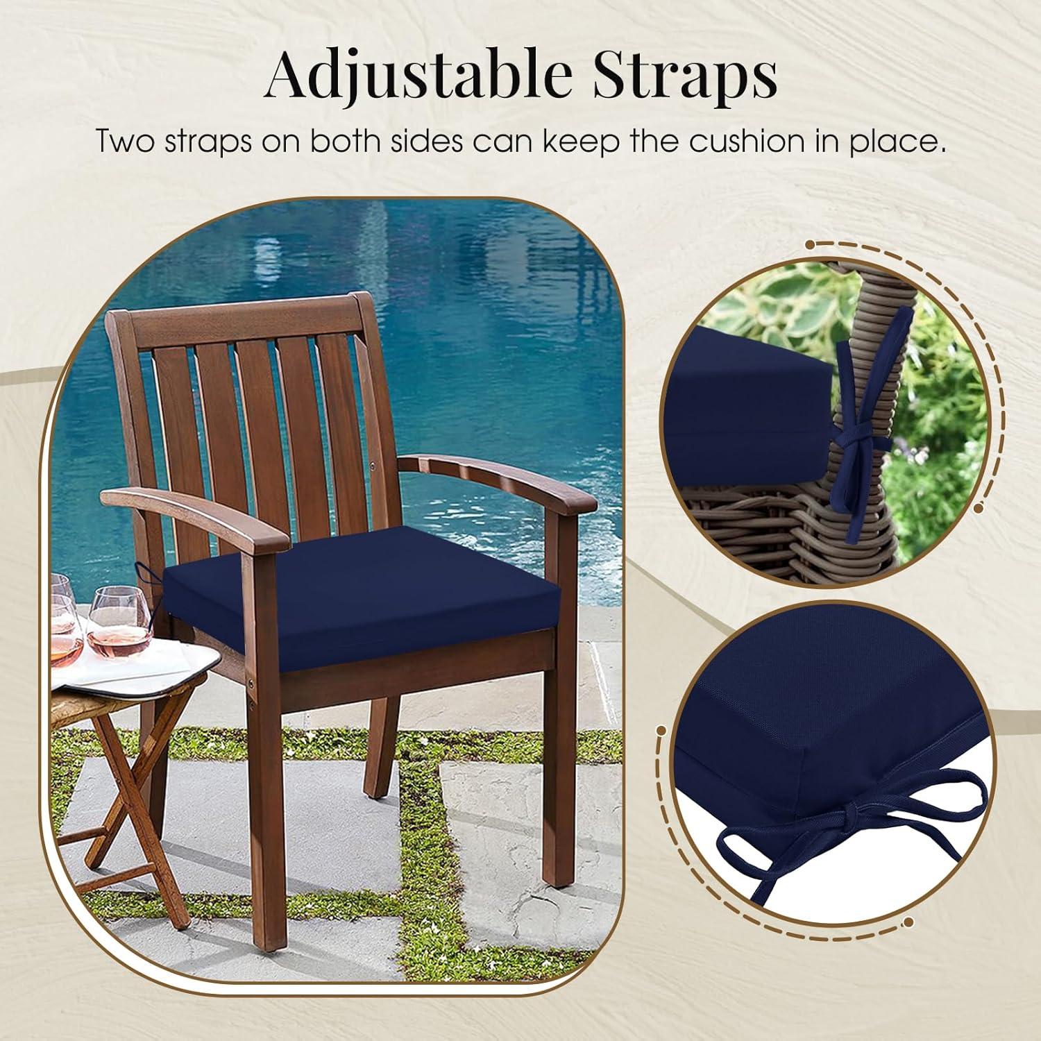 Navy Blue Memory Foam Outdoor Chair Cushions Set of 4