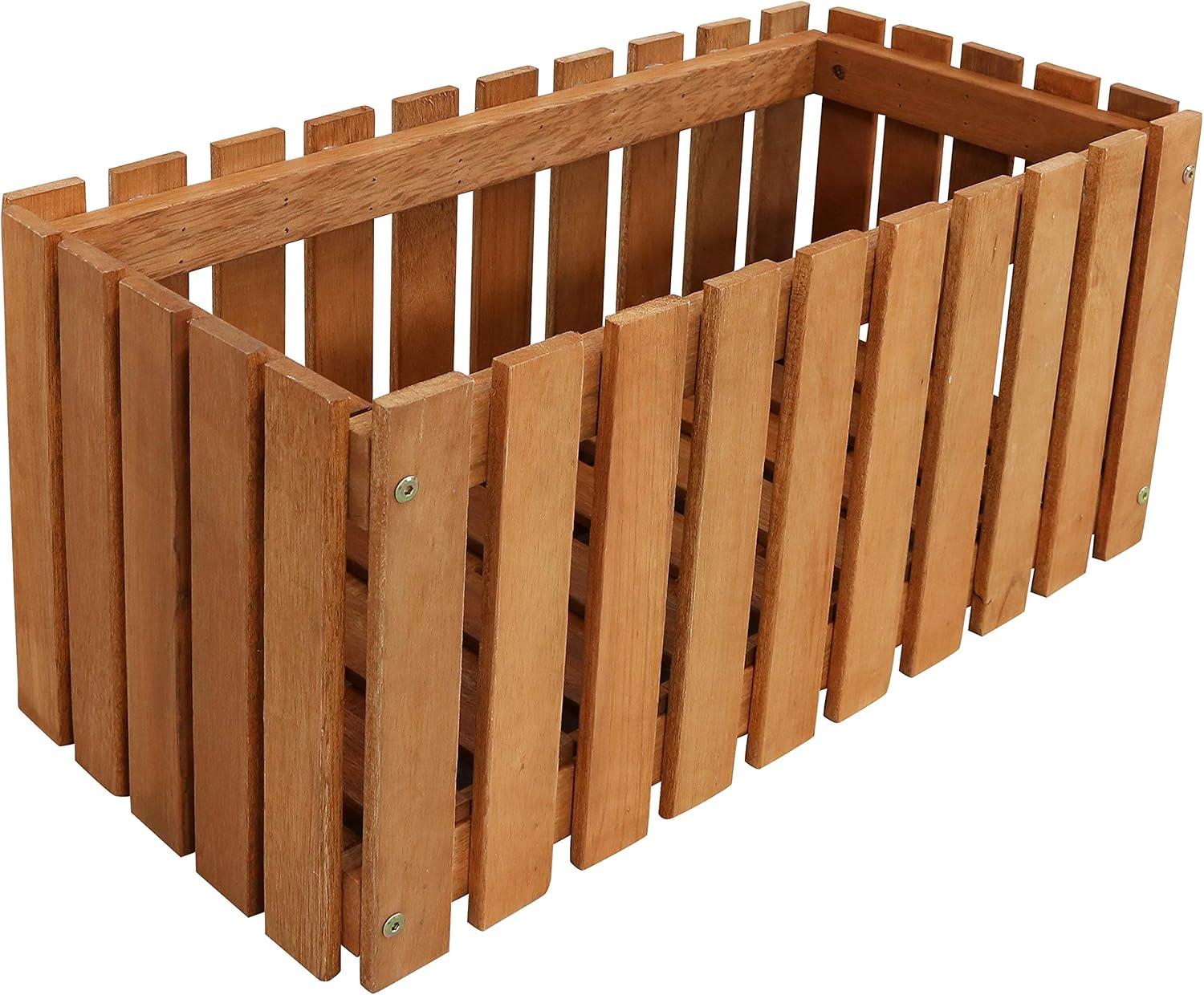 Sunnydaze Outdoor Rectangle Meranti Wood Picket Style Planter Box for Flowers, Herbs, Vegetables and Plants - 24" W - Brown