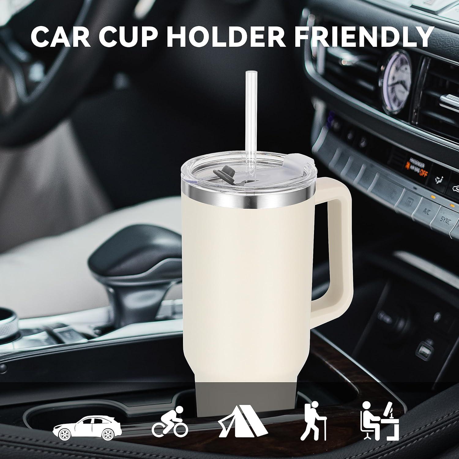 40oz Explosive Car Cup Handle Thermos Cup Stainless Steel Large Capacity Cold Straw Ice Bullion Cup