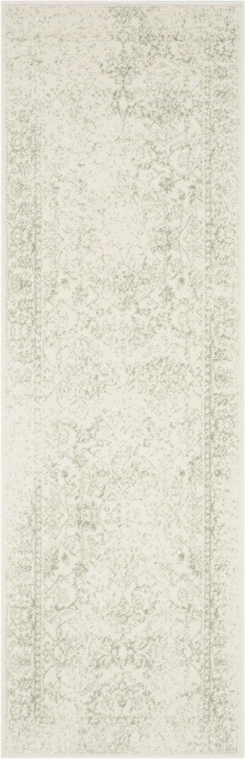 Ivory and Sage Oriental Distressed Runner Rug - Easy Care, 2'1" x 6'