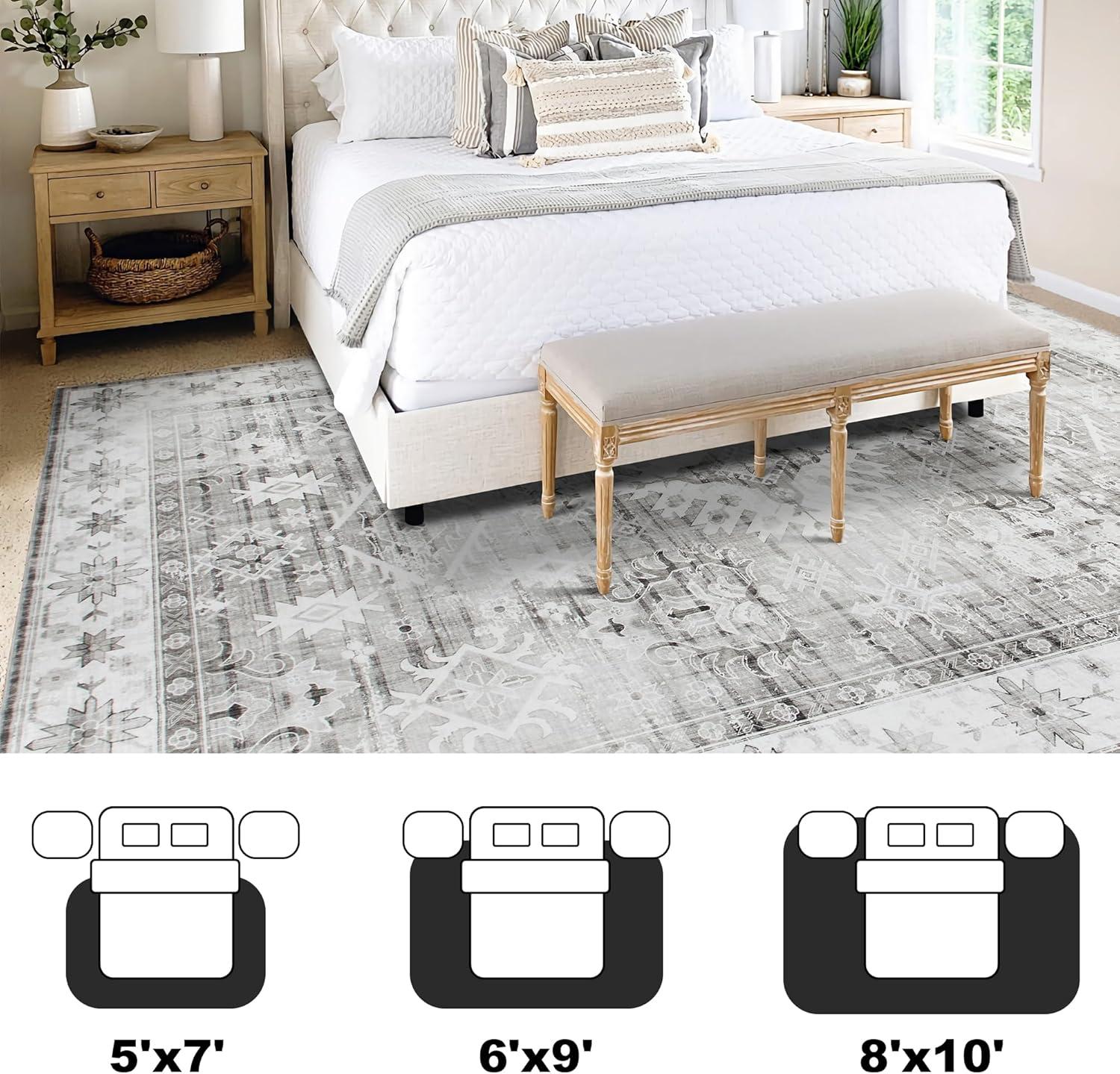 ABYNOW 6x9 Area Rug – Machine Washable, Soft Modern Abstract Carpet for Living Room & Bedroom with Non-Slip Backing, Grey