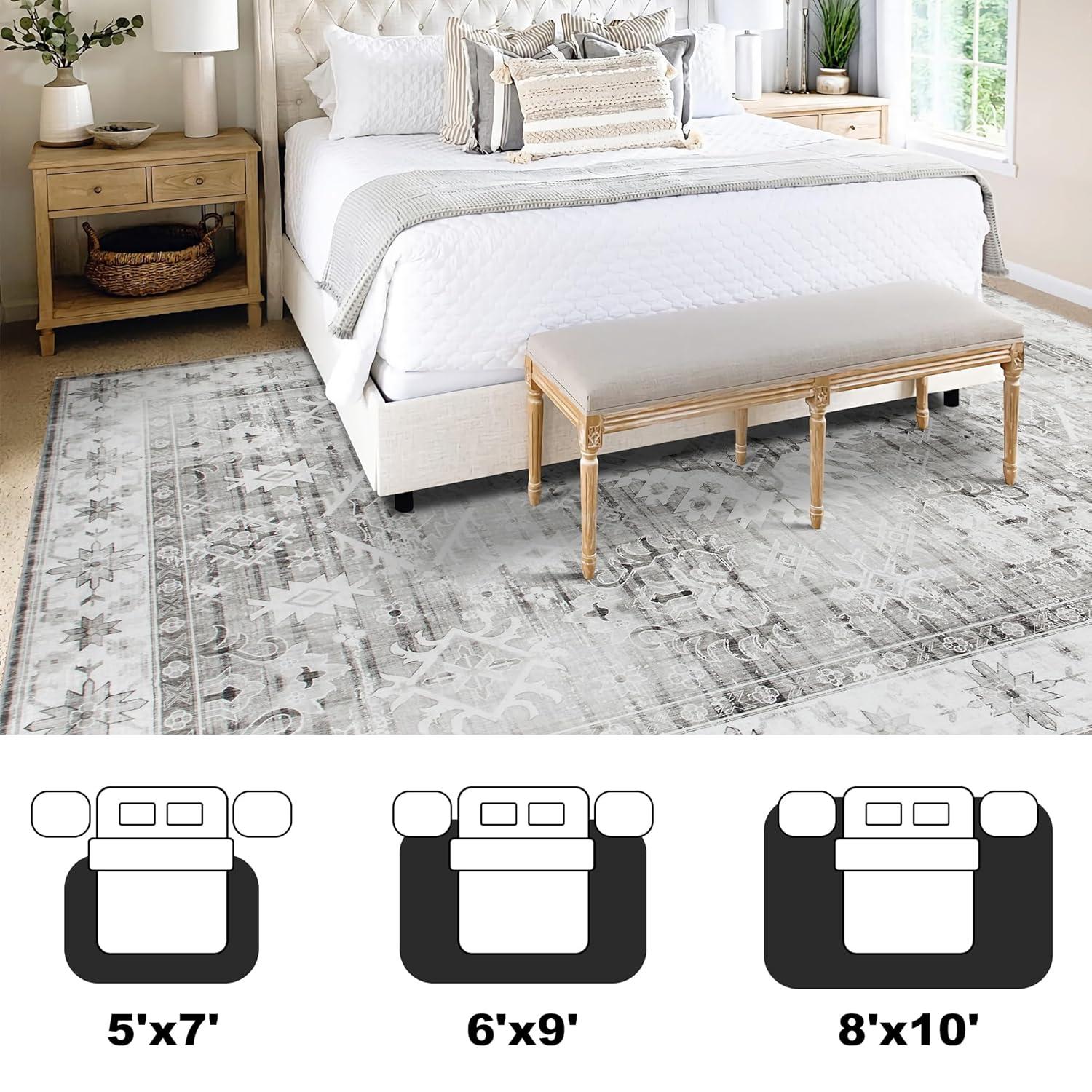 ABYNOW 6x9 Area Rug – Machine Washable, Soft Modern Abstract Carpet for Living Room & Bedroom with Non-Slip Backing, Grey