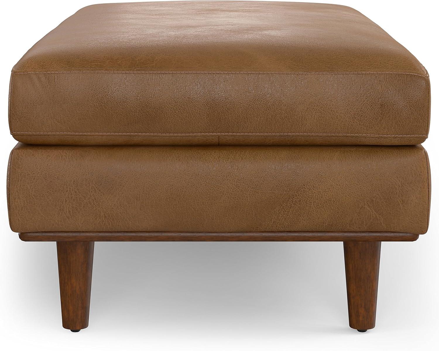 Pemberly Row Wide Century Rectangular Ottoman - Caramel Brown Genuine Leather