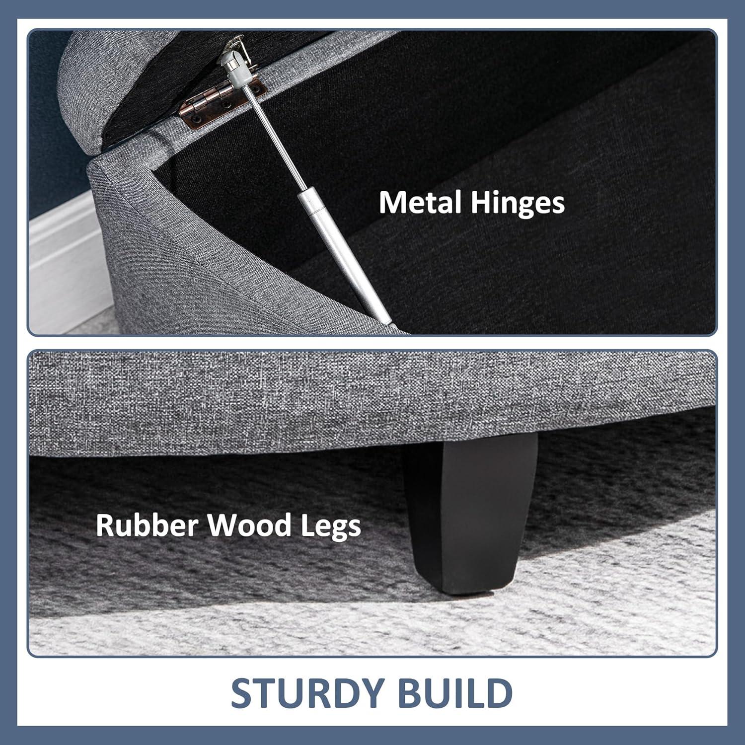 HOMCOM Half Moon Modern Luxurious Polyester Fabric Storage Ottoman Bench with Legs Lift Lid Thick Sponge Pad for Living Room, Entryway, Bedroom