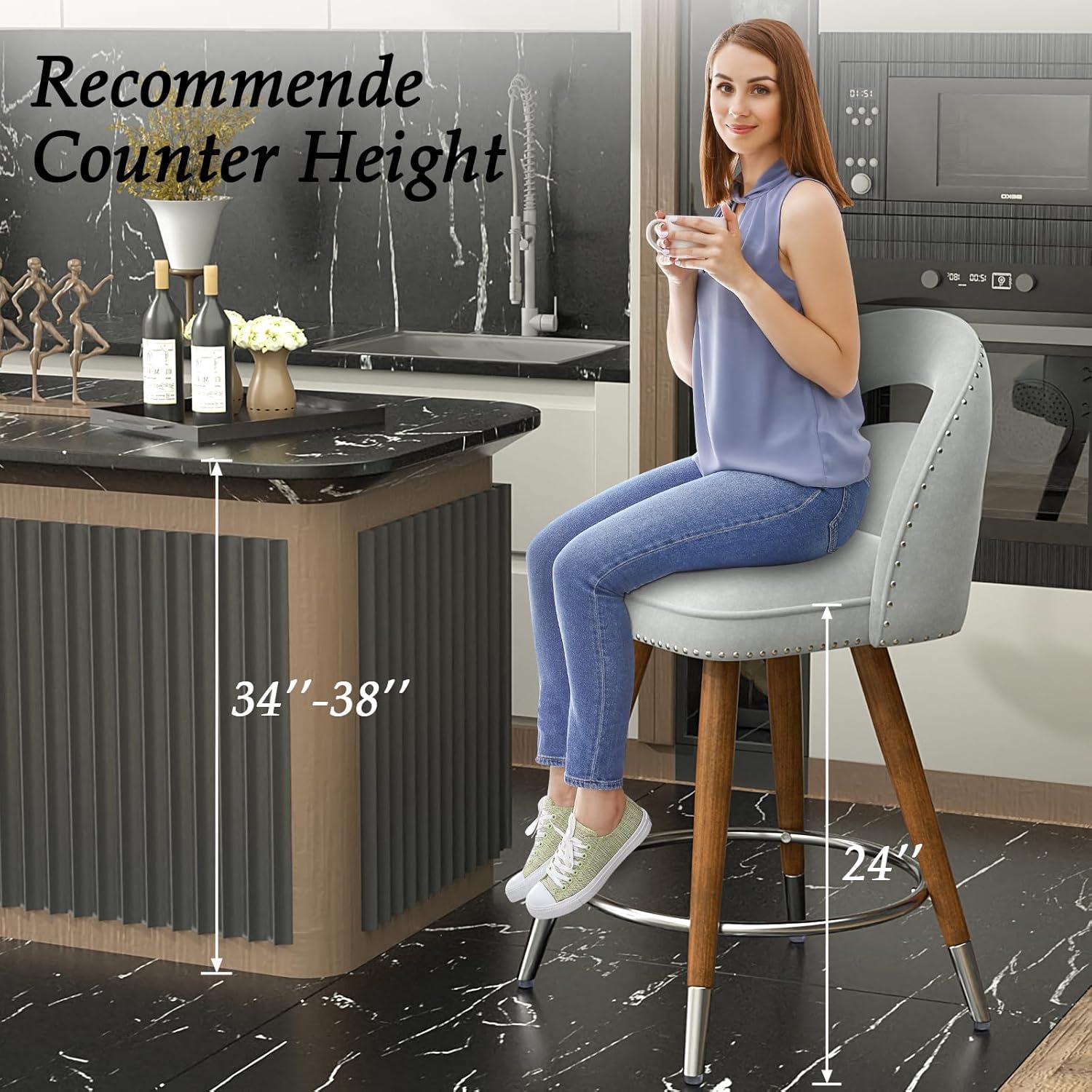 Kokitus Counter Height Bar Stools, 24 Inch Swivel Bar Stools with Backs&Solid Wood Legs