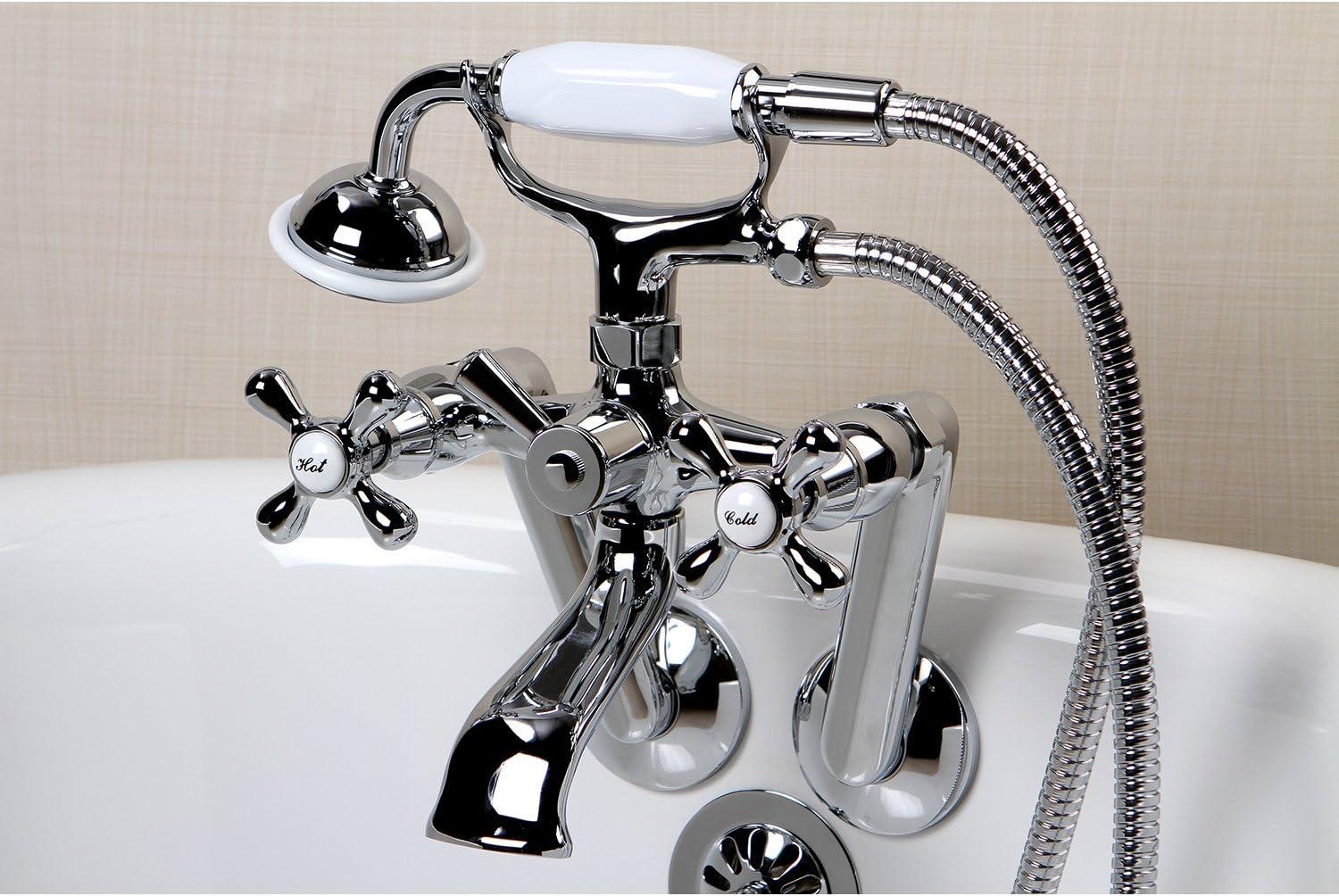 Kingston Brass Kingston Three-Handle 2-Hole Tub Wall Mount Clawfoot Tub Faucet with Hand Shower