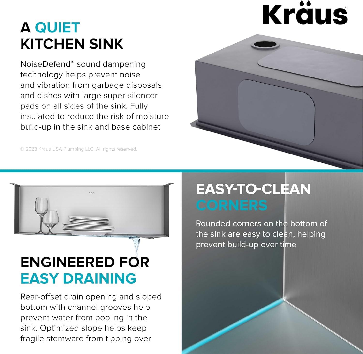 KRAUS Kore™ 28" L Undermount Workstation 16 Gauge Stainless Steel Single Bowl Kitchen Sink with Accessories