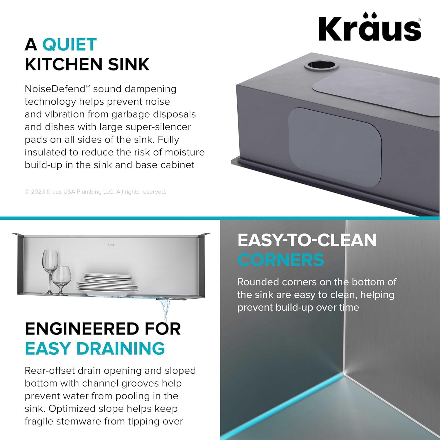KRAUS Kore™ 28" L Undermount Workstation 16 Gauge Stainless Steel Single Bowl Kitchen Sink with Accessories
