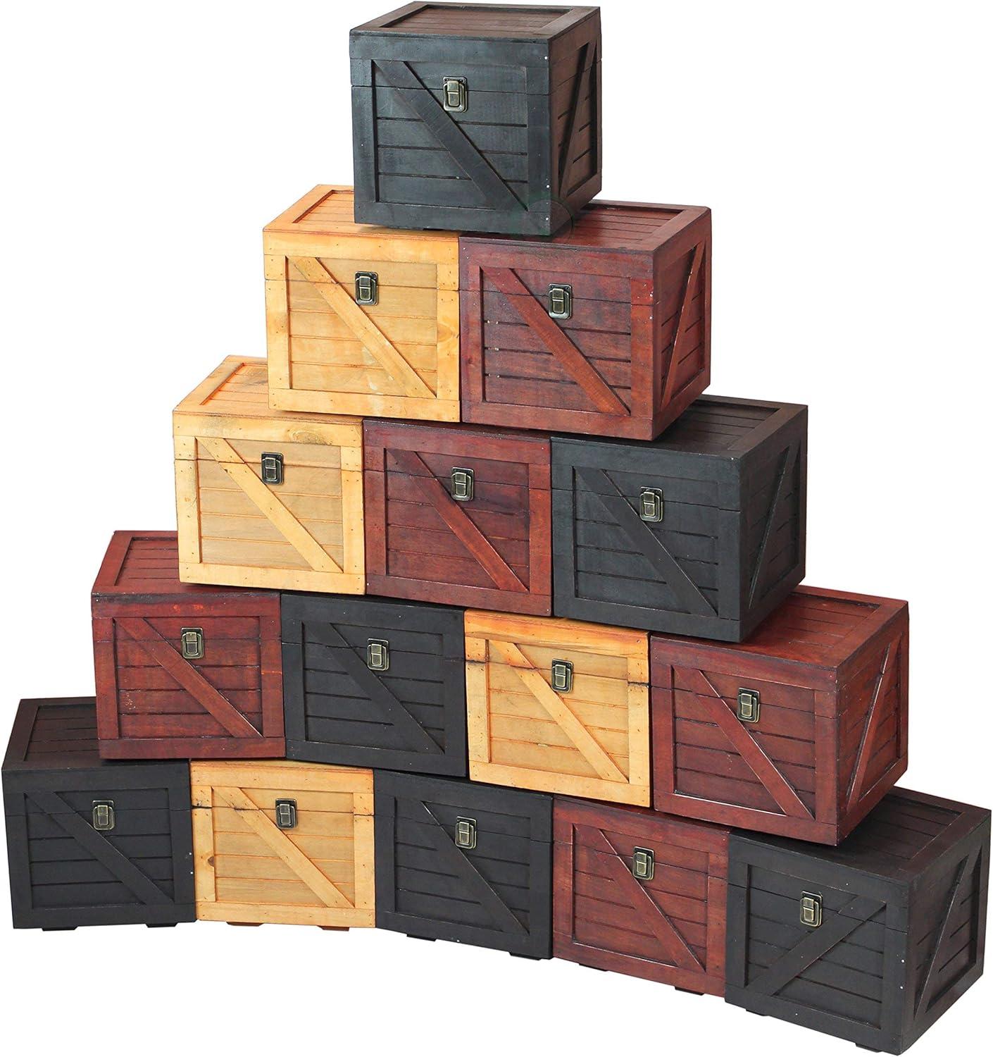 Light Brown Rustic Wooden Stackable Storage Cube