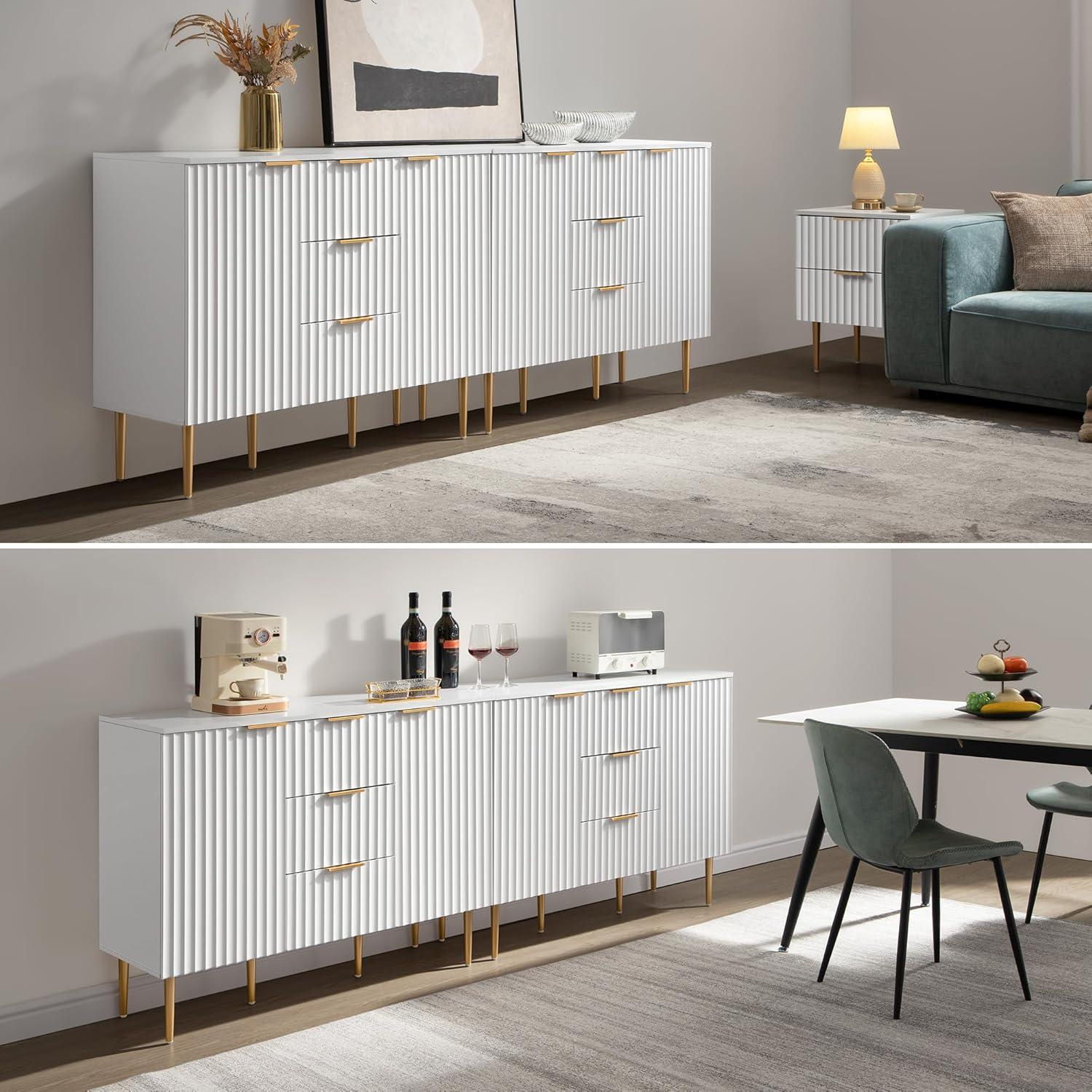 SICOTAS Sideboard Buffet Cabinet with 3 Drawers and 2 Doors, 2 Adjustable Shelves