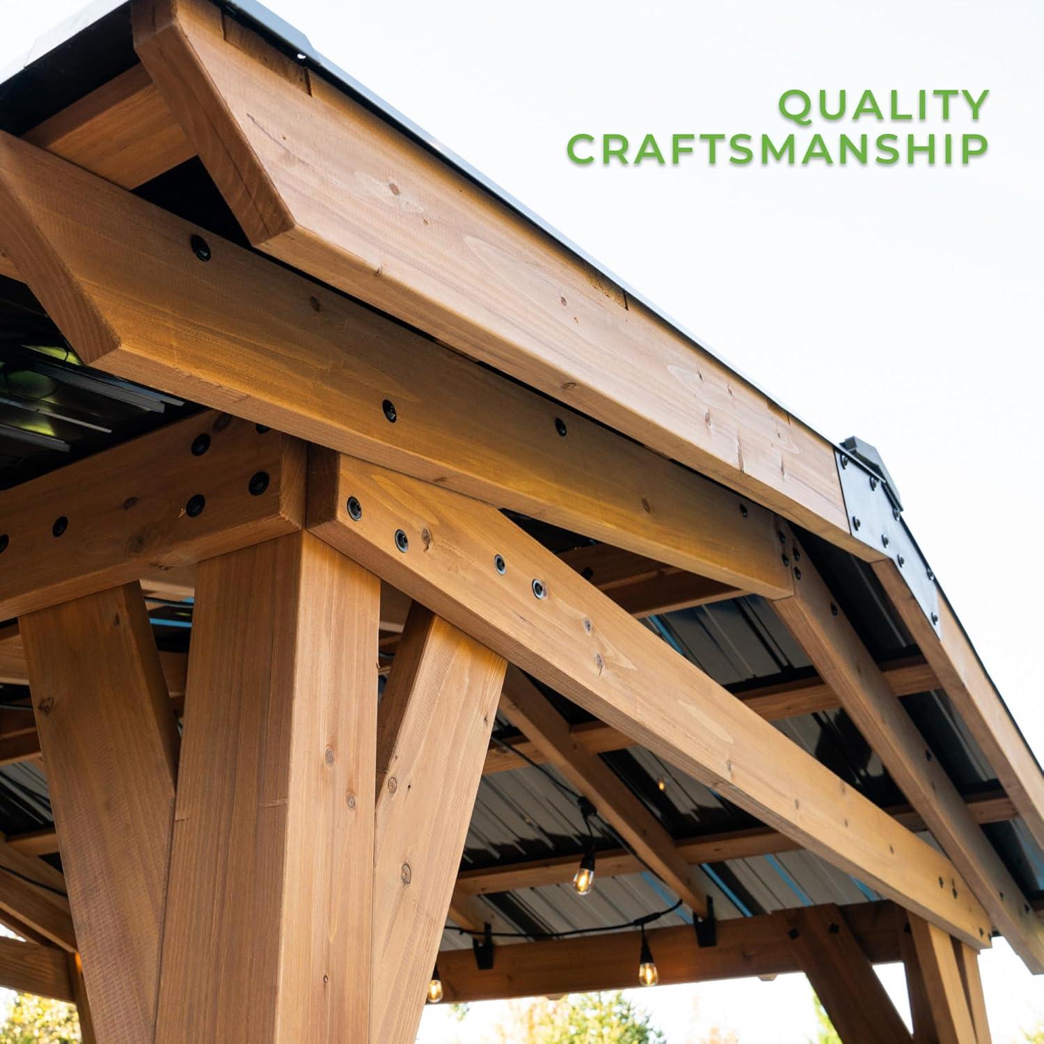 Backyard Discovery Backyard Discovery Granada 10' x 9' Cedar Wood Outdoor BBQ Grill Gazebo with Hardtop Galvanized Steel Roof and Bar Tops