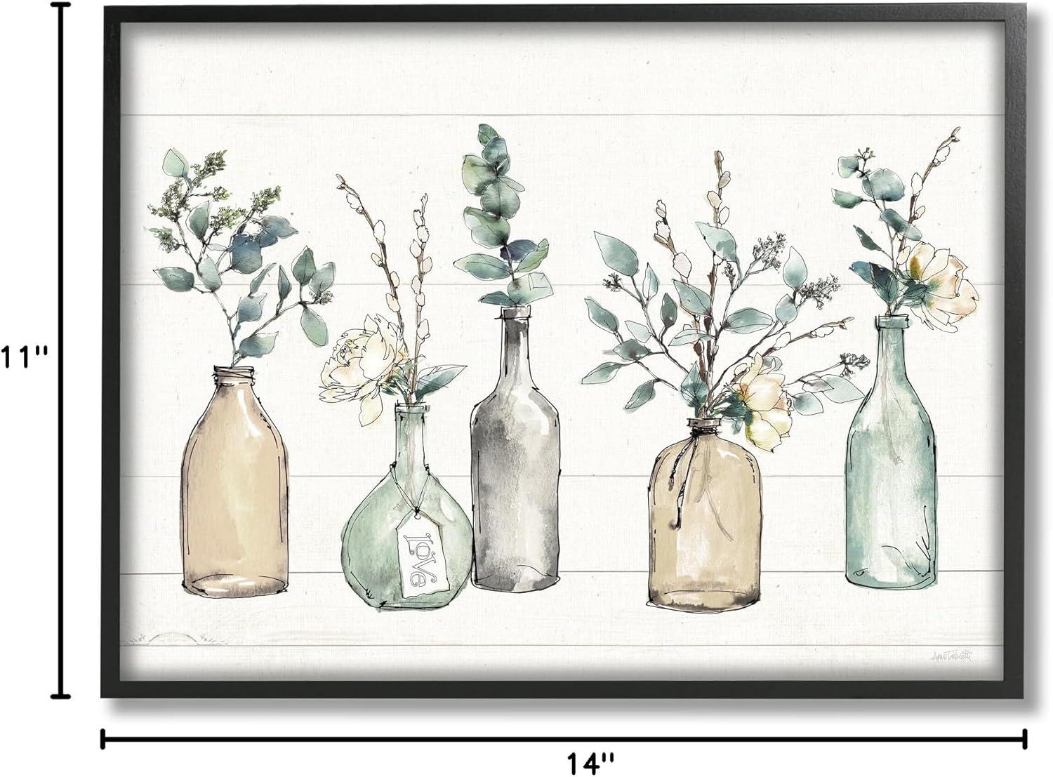 Stupell Industries Bottles And Plants Farm Wood Textured Design Framed Wall Art by Anne Tavoletti