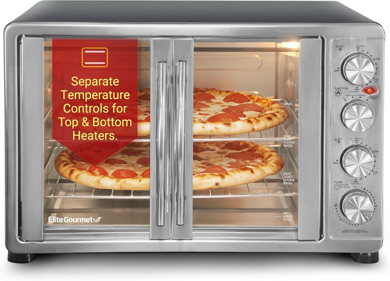 MODERN WALLS LLC French Door 47.5Qt, 18-Slice Convection Oven 4-Control Knobs, Bake Broil Toast Rotisserie Keep Warm, Includes Pizza Racks