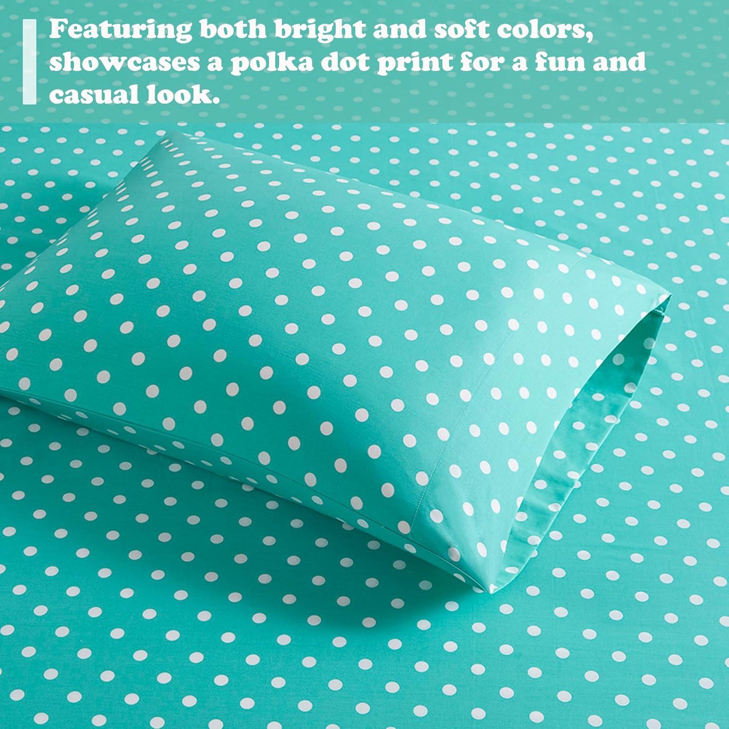 Seafoam Polka Dot Cotton Percale Full Sheet Set