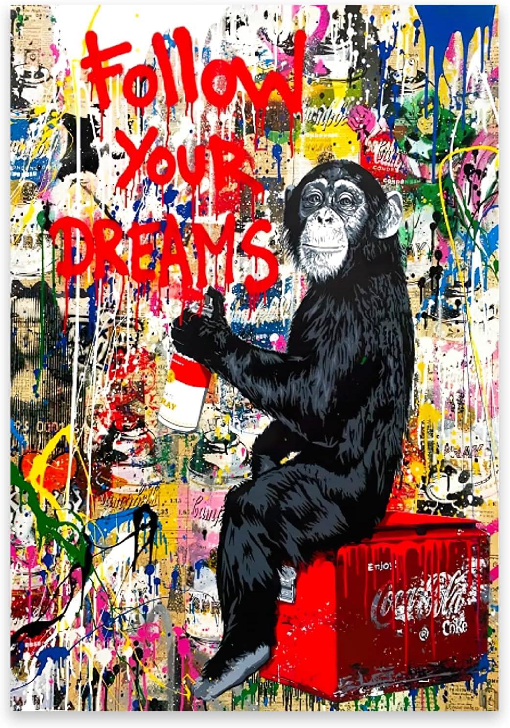 Banksy Inspired Gorilla Follow Your Dreams Canvas Print