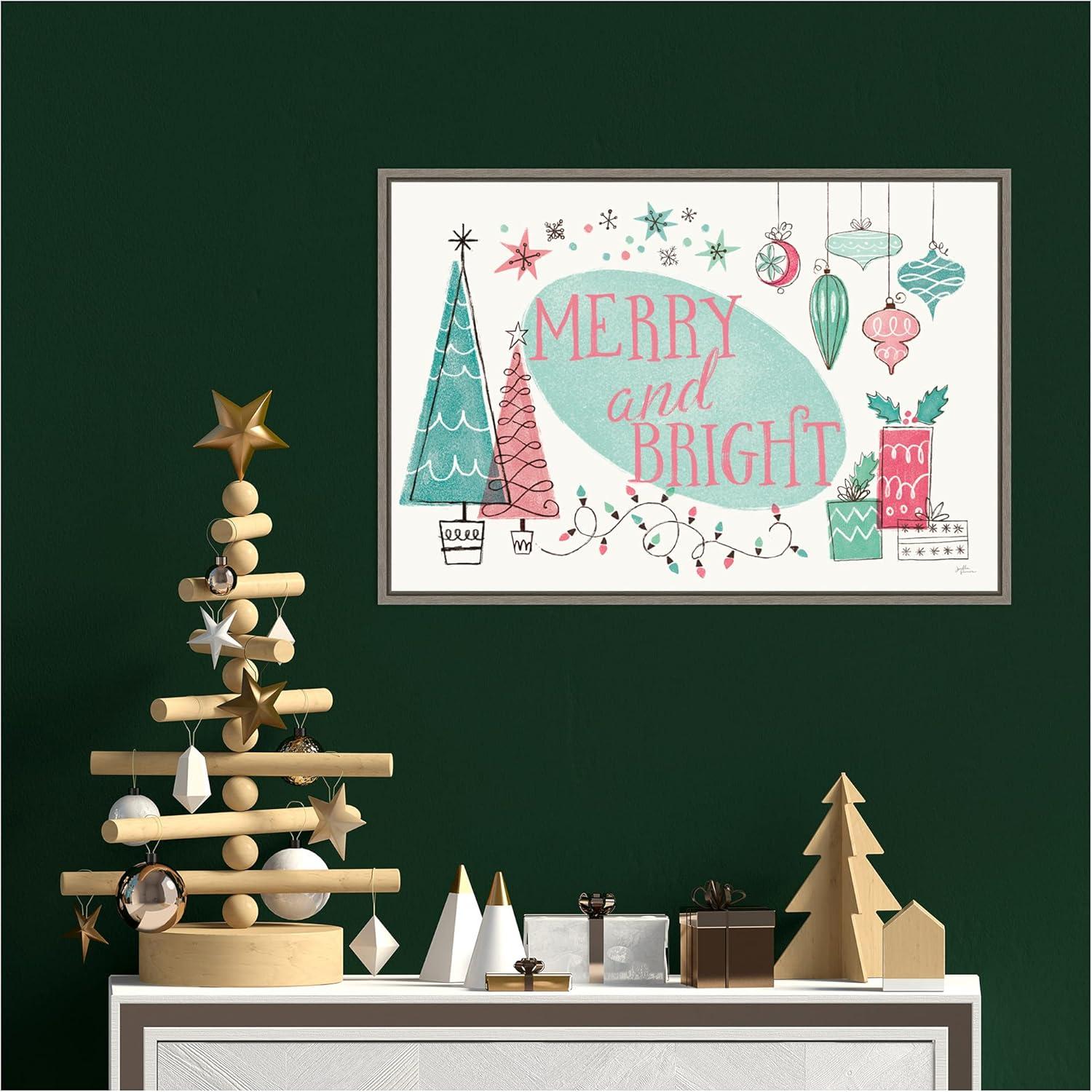 Amanti Art Retro Christmas I Bright Framed Canvas Wall Art Print