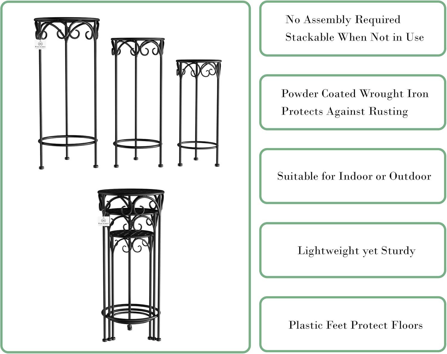 Black Wrought Iron Nesting Plant Stands Set of 3