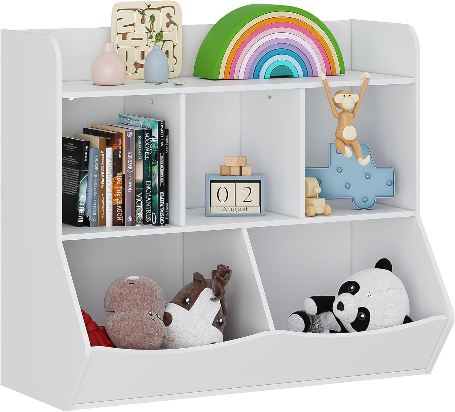 UTEX Toy Storage Organizer with Bookcase, Kid’s Multi Shelf Cubby for Books,Toys, Storage Organizer for Boys,Girls Play Room/Bedroom-White