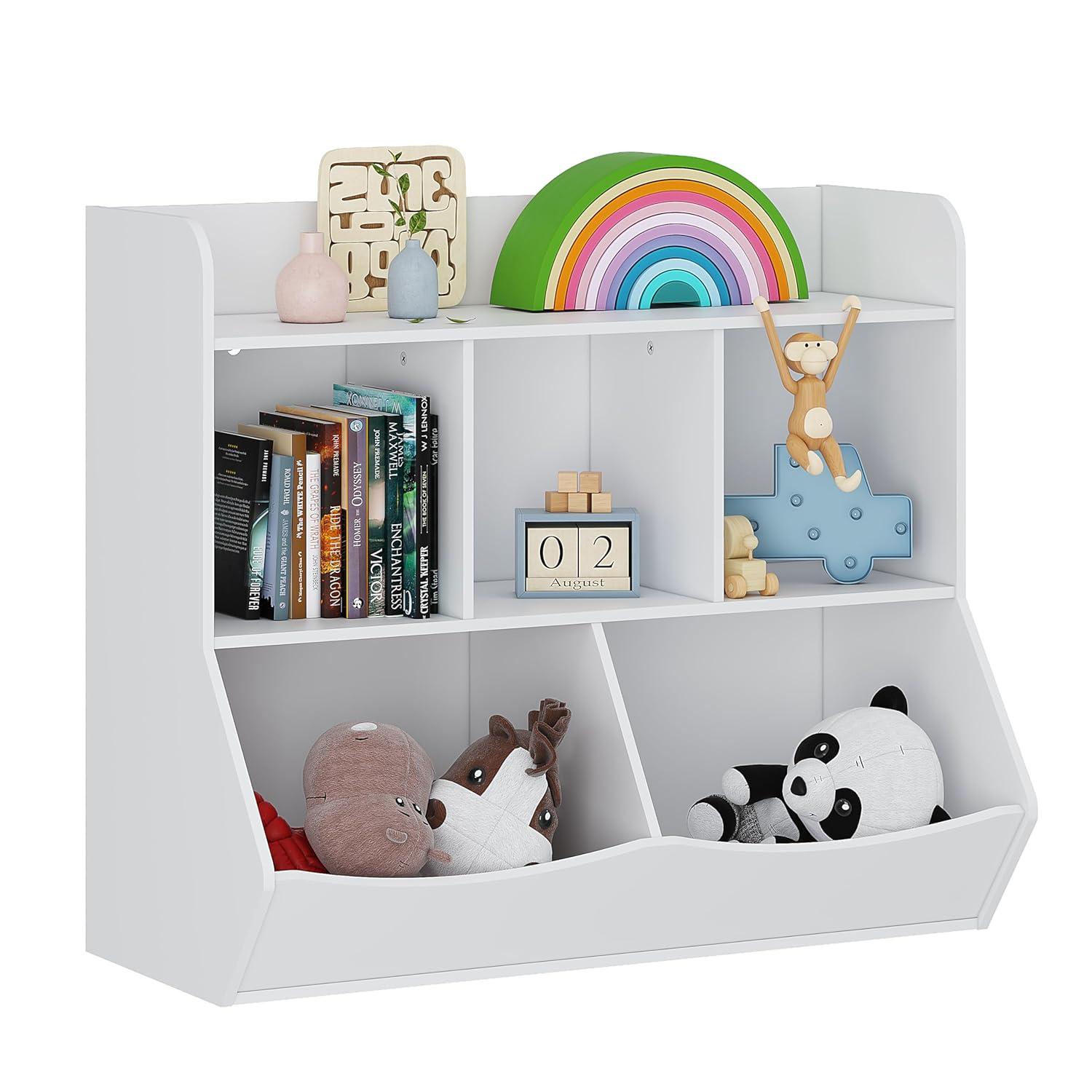 UTEX Toy Storage Organizer with Bookcase, Kid’s Multi Shelf Cubby for Books,Toys, Storage Organizer for Boys,Girls Play Room/Bedroom-White