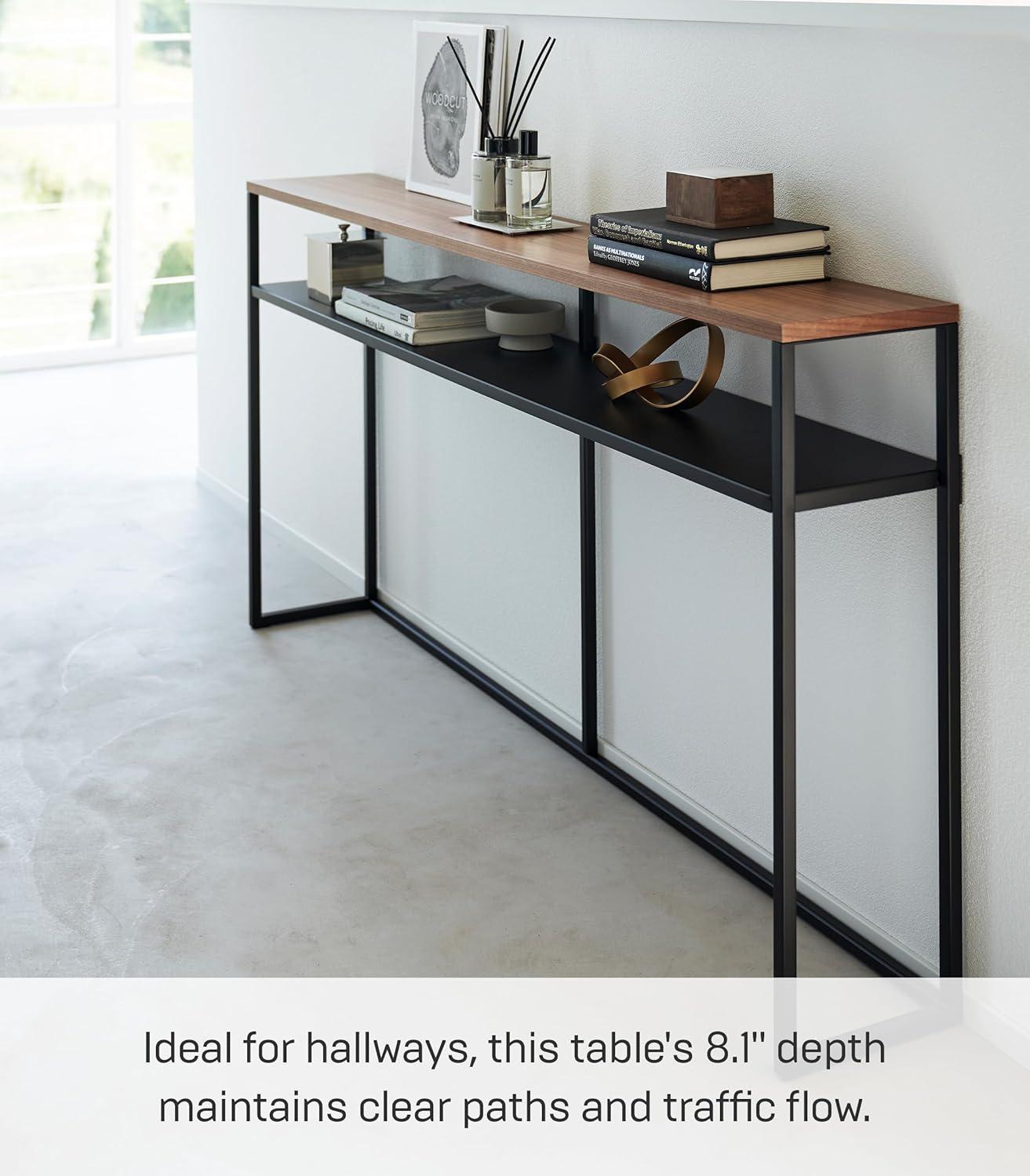 Yamazaki Home Yamazaki Home Tower Long Console Table For Entryway Or Hallways, Narrow Behind Sofa Table With Wooden Top And Metal Shelf - Shelf, 26" - Steel