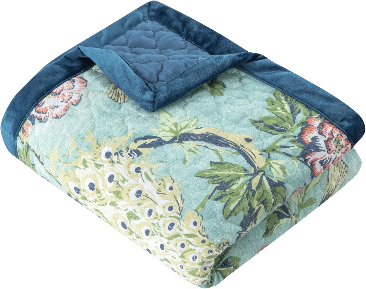 Greenland Home Fashions Pavona Peacock Velvet Binding Quilted Throw