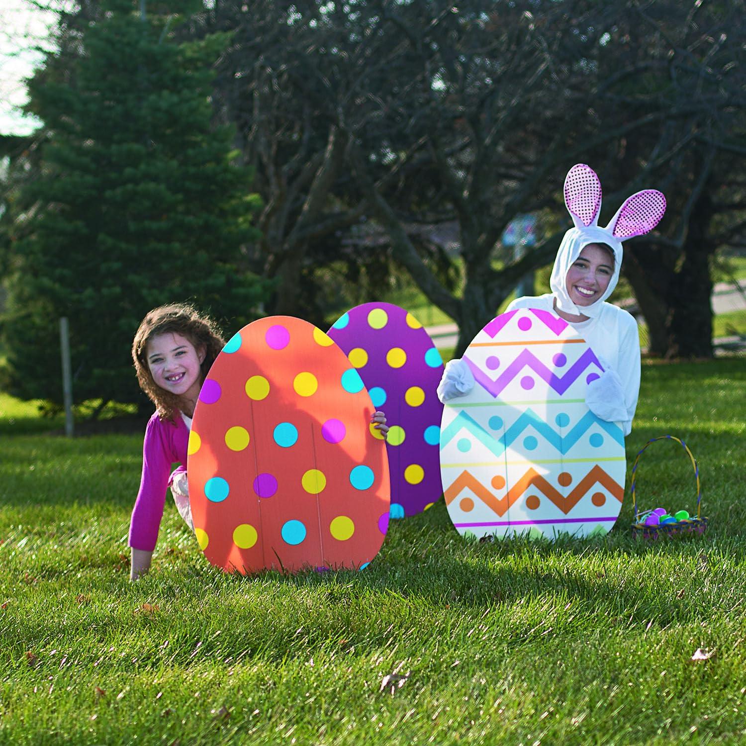 Fun Express 4 Pieces Large Plastic Easter Eggs for Yard, Party Décor