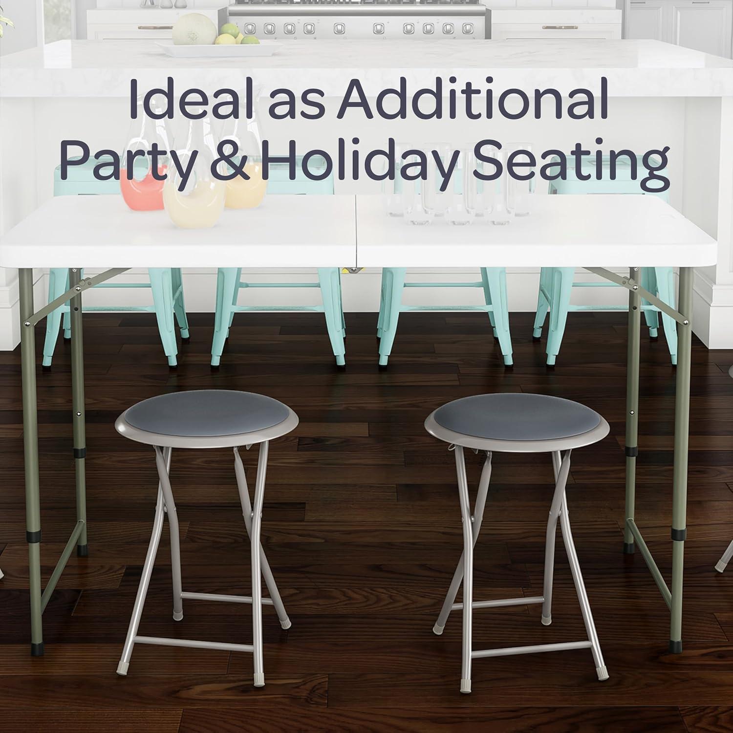 Trademark Home Set of 2 Heavy-Duty Bar Stools, 18 in. Folding Stools with Padded Seats, Gray