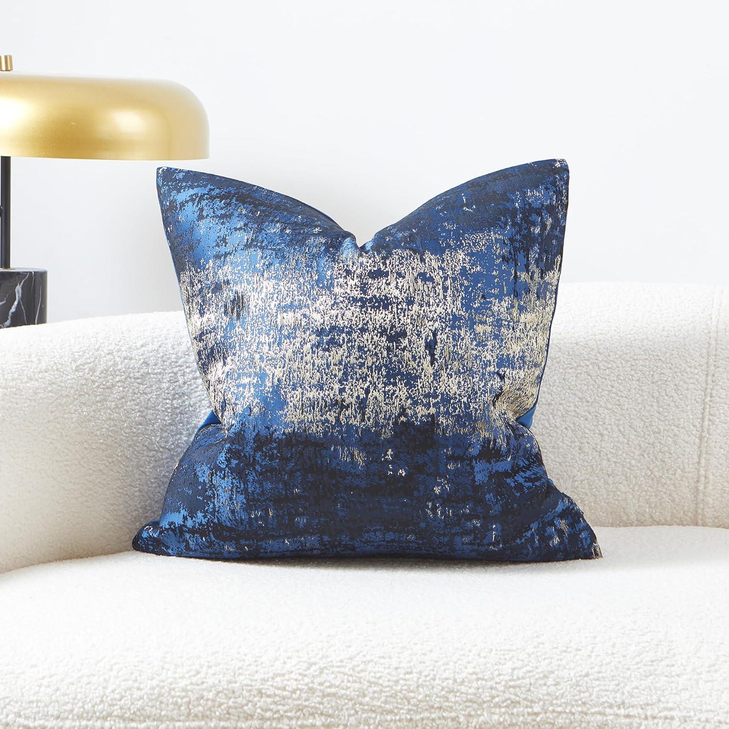 Navy and Gold Jacquard Velvet 20" Throw Pillow Cover