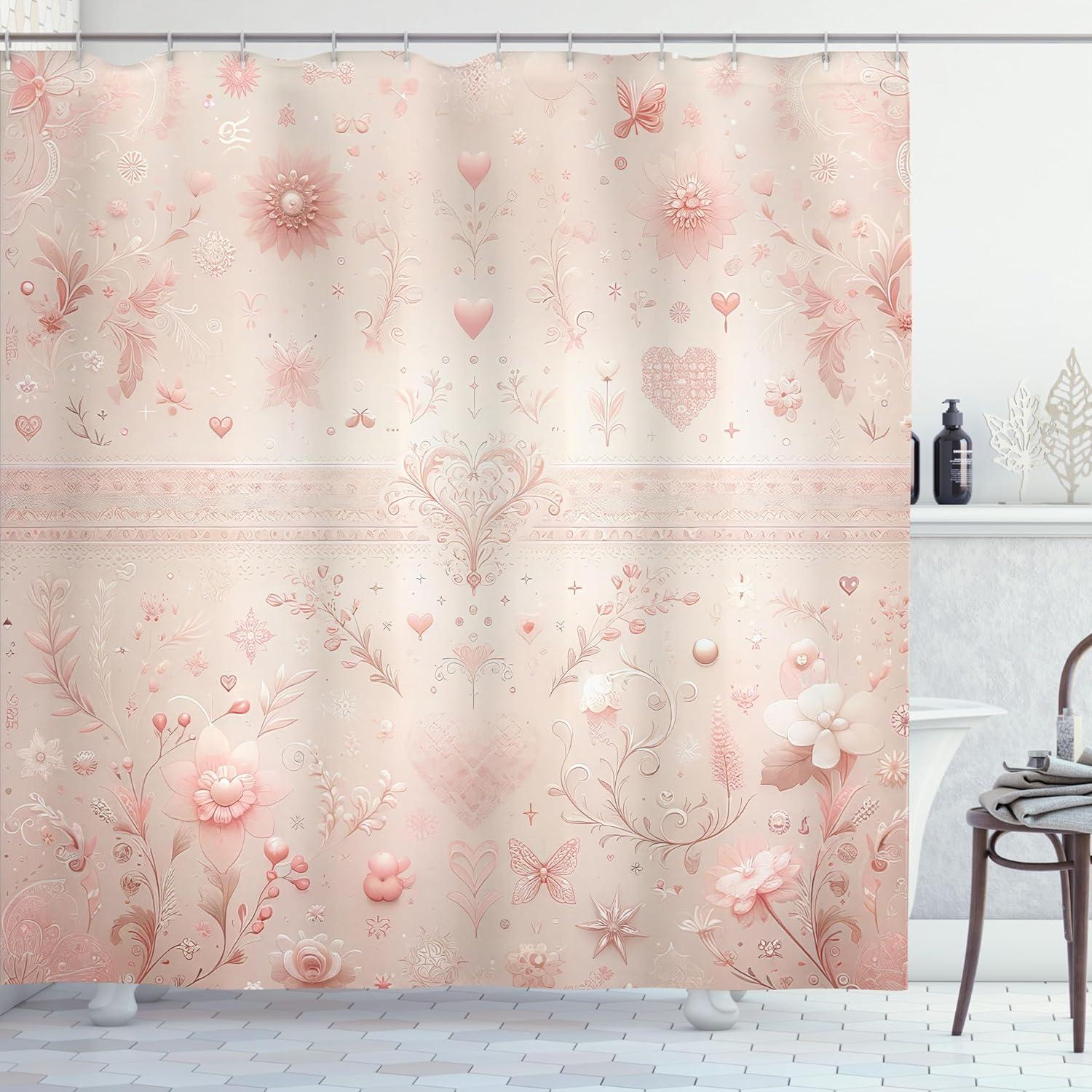 Floral Shower Curtain with Hooks Included